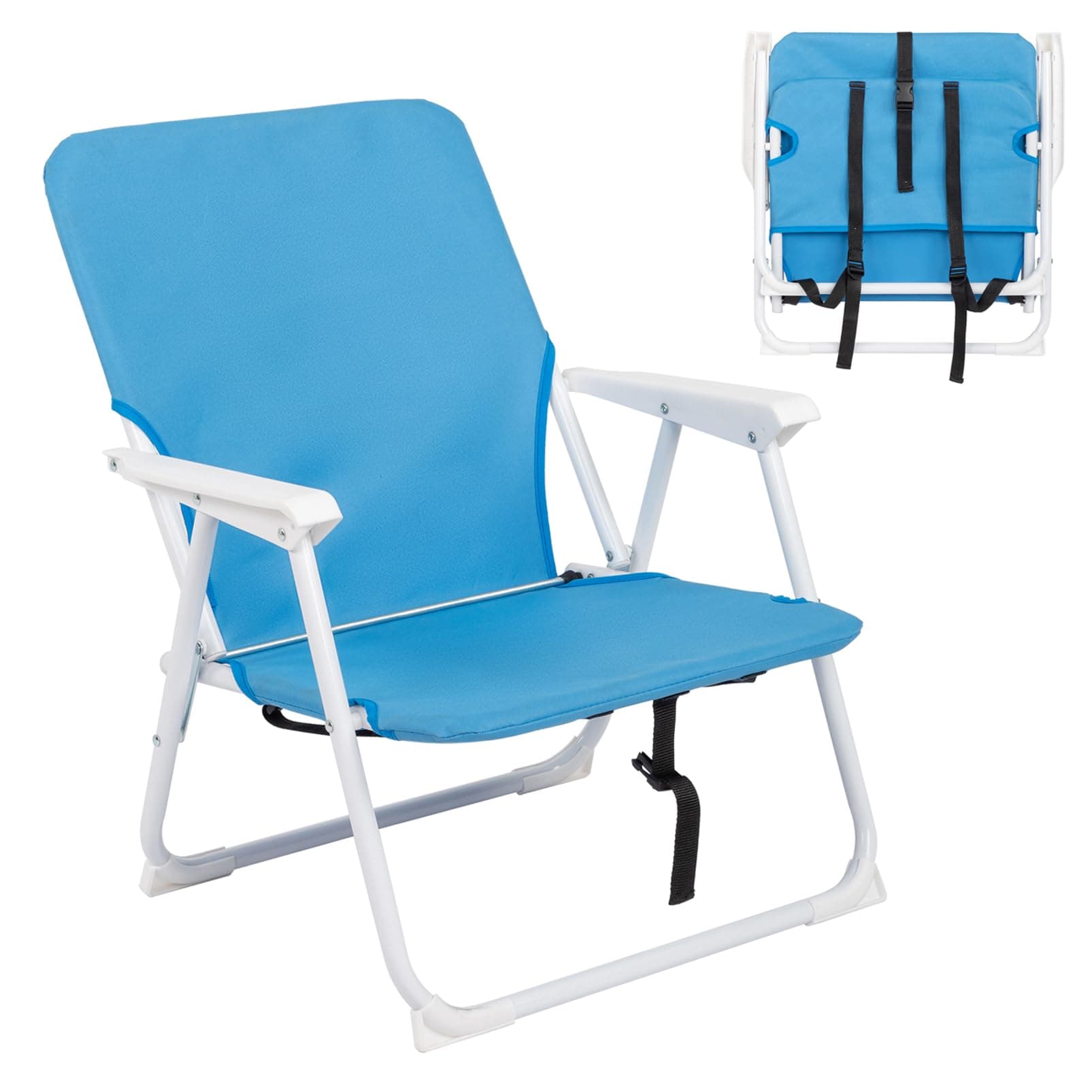 BIVVI Low Beach Chair Small Camping Chairs Portable Lightweight Backpack Chair Blue Fishing Lawn Foldable Chair for Sporting Events and Tailgating,Supports up to 220Lbs,22"" x 23.6"" x 24.8""