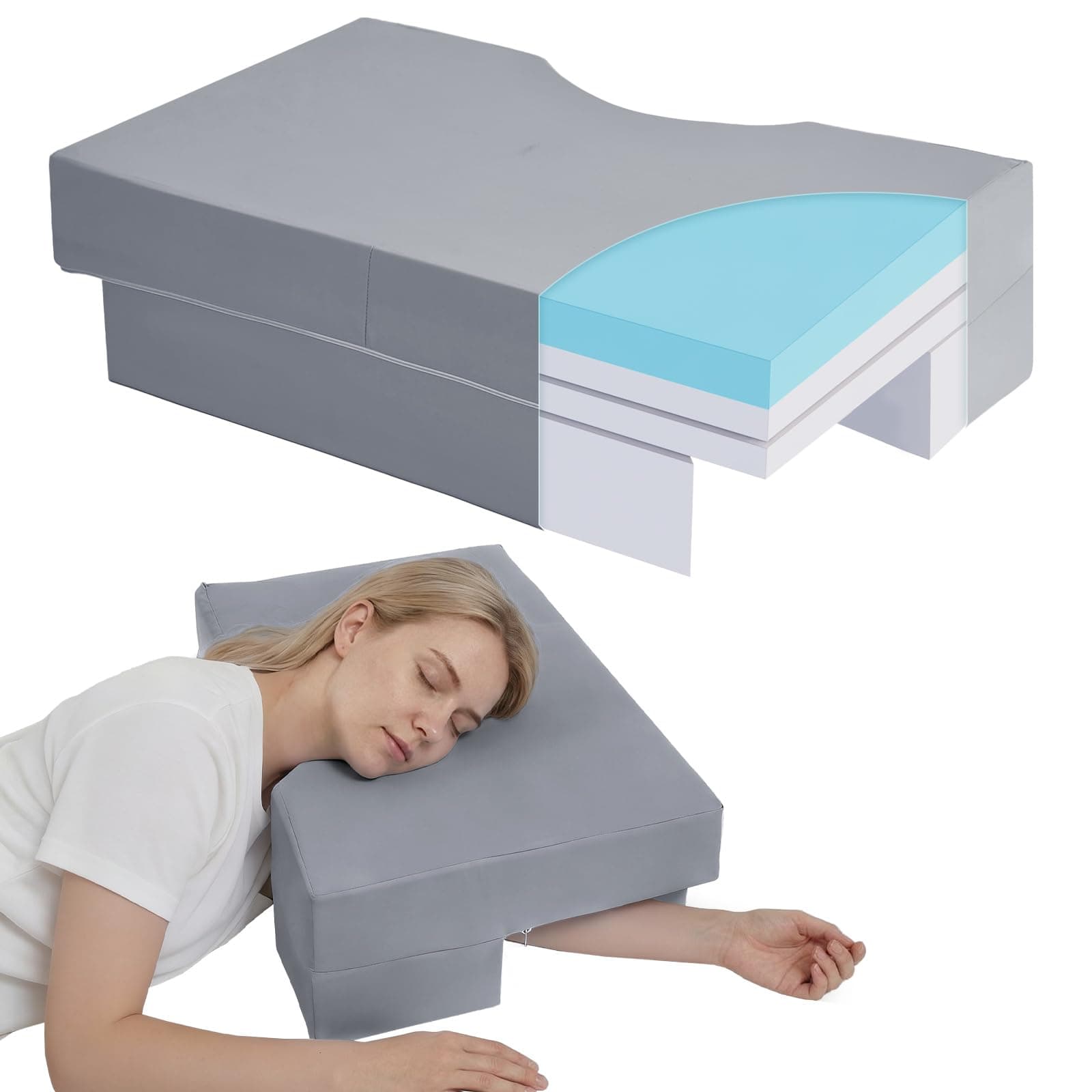 HLonglife Side Sleeper Pillow with Arm Hole, Adjustable Height Shoulder Pillow for Side Sleepers, Superior Support Memory Foam Arm Pillow Relieve Rotator Cuff Pain and Arm Numbness, Cooling Pillowcase