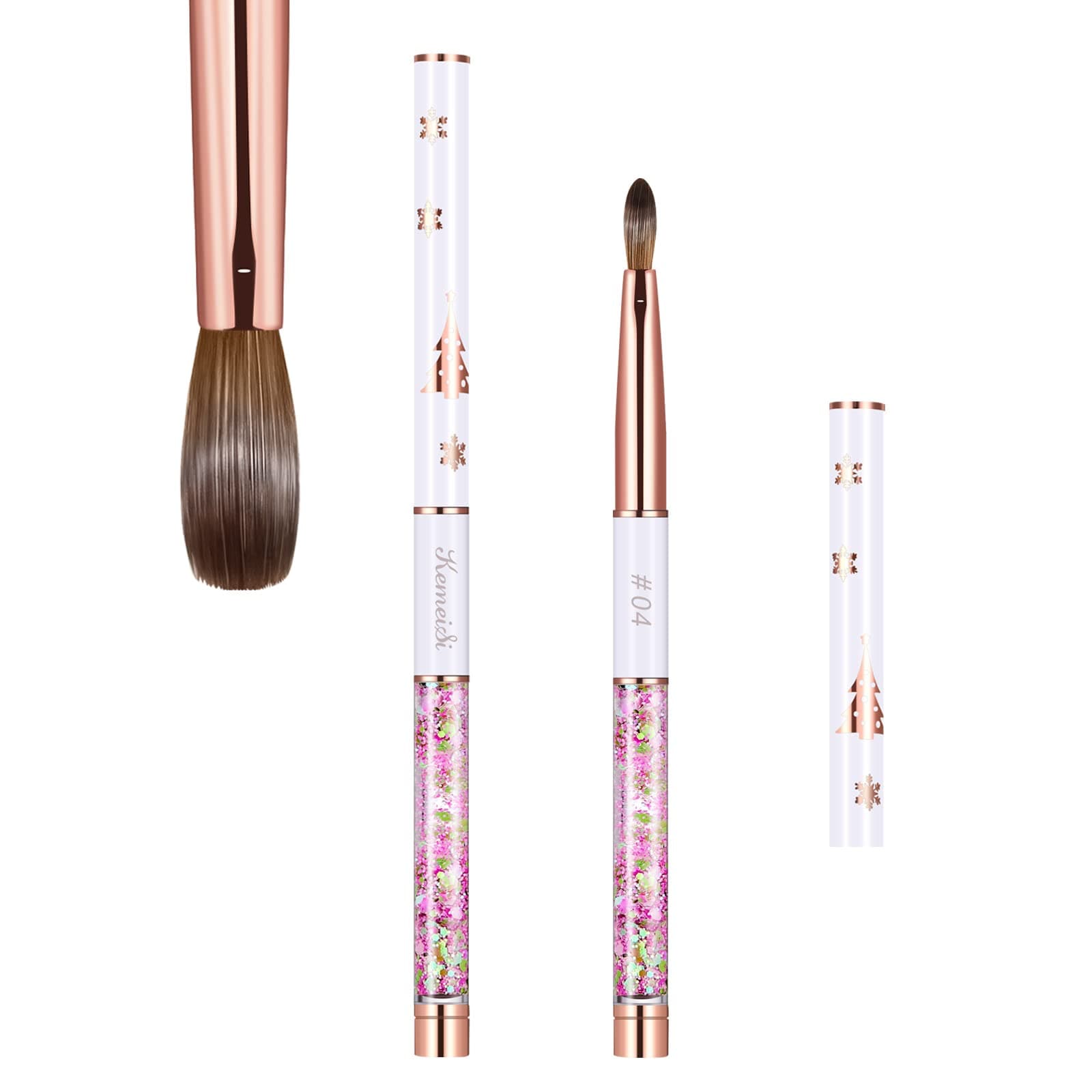 KEMEISI Nail Art USA Acrylic Nail Brush Pure Kolinsky Hair Acrylic White Grouted Blue Handle with white Ferrule Round Shaped