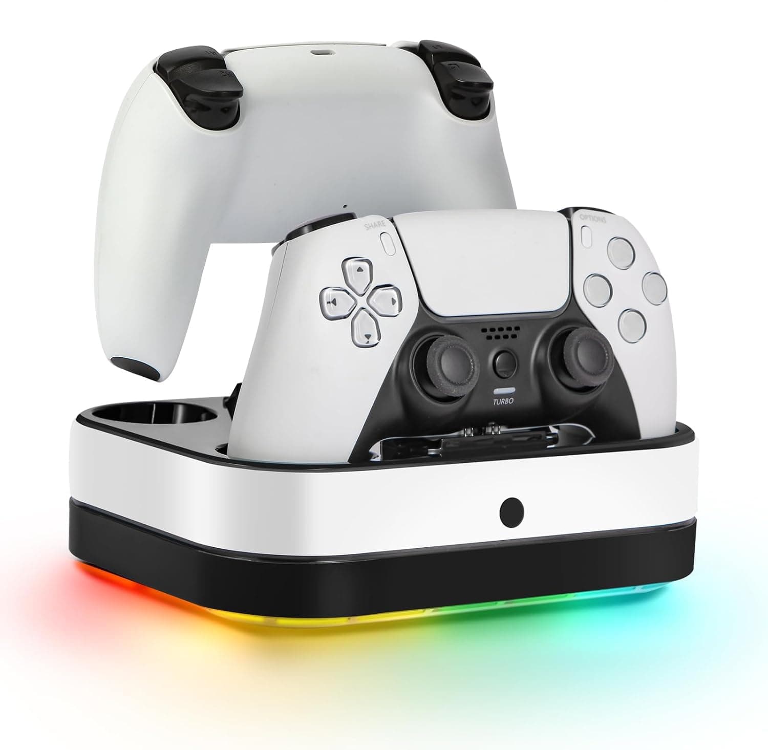 Puning PS5 Controller Charger Station,Fast Charging Dual PS5 Controller Stand Compatible with PlayStation 5 Dualsense Edge Gamepad & 9 RGB LED Lights and Cable