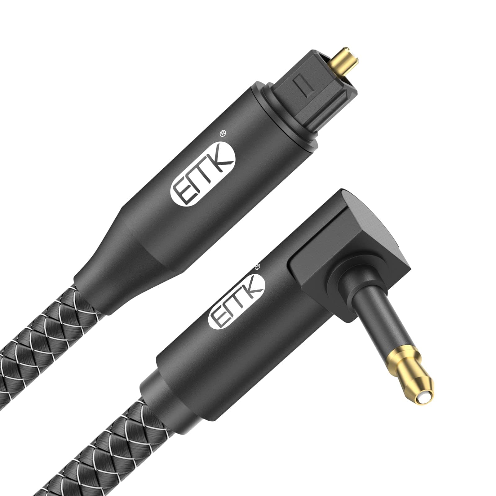 EMK 90 Degree Mini Toslink Cable Right Angle 3.5mm Mini Toslink Optical Cable Digital Audio Cable SPDIF Optical Cord for Sound Bar, PS4, Xbox (1.5 Feet/0.5M, 90 Degree Mini Toslink, Black4)