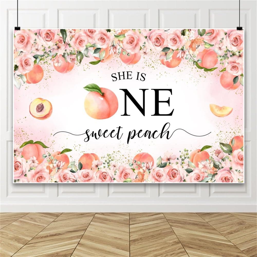 Leowefowa Peach Birthday Backdrop 7x5ft She is One Sweet Peach Backdrop One Sweet Peach Birthday Decorations Banner Photo Studio Props