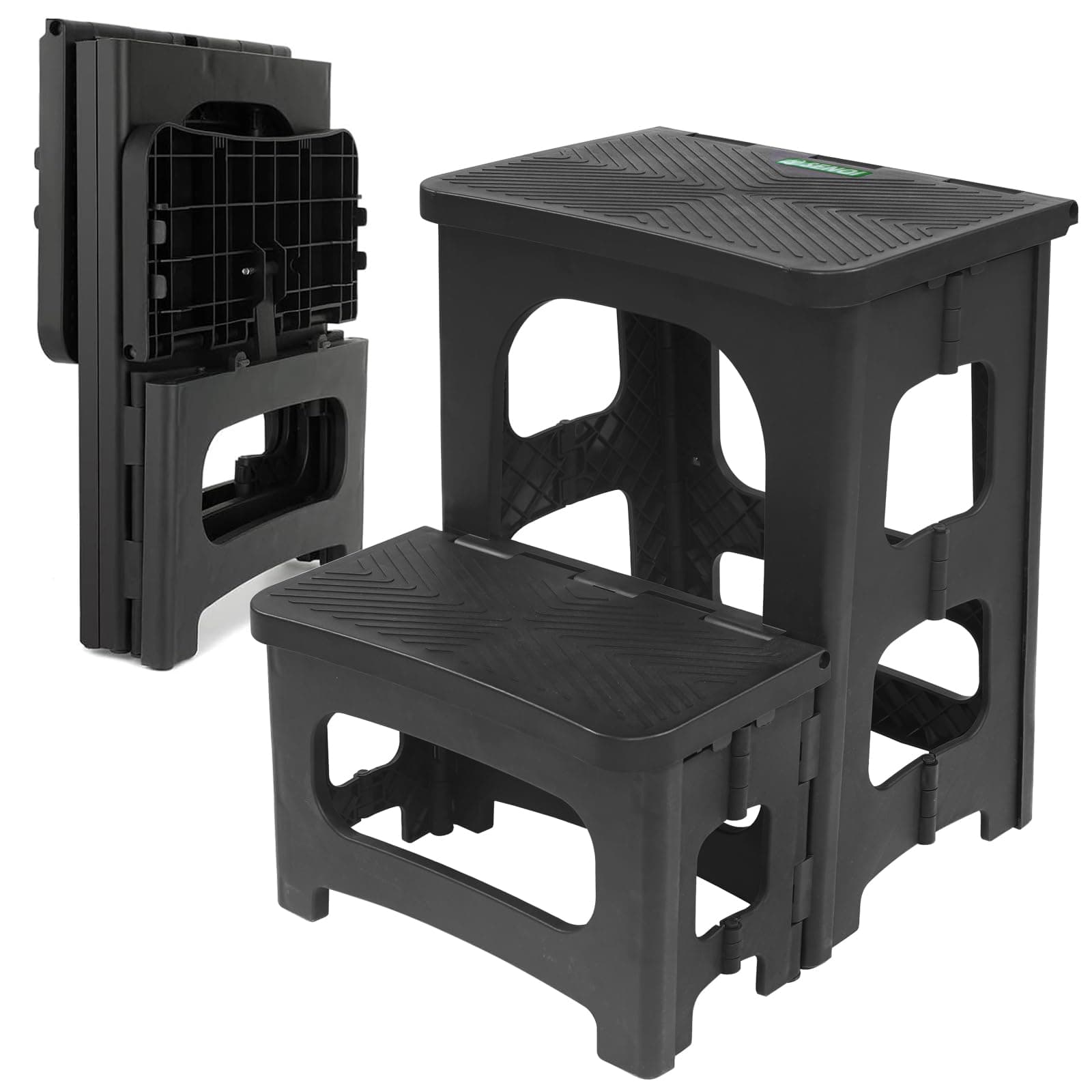 Folding 2-Step Stool for Adults Kids Non-Slip Collapsible Portable Step Stool for Kitchen Home Toilet Bedroom Office Bathroom Rv,Holds 300 Lbs(Black)