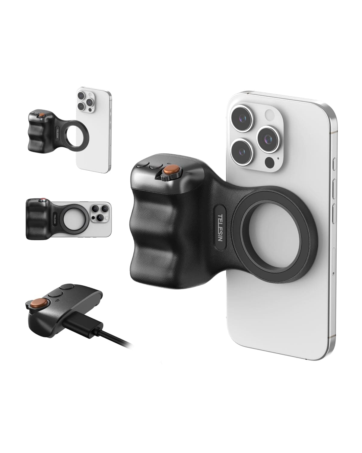 TELESIN Upgraded Magnetic Phone Camera DSLR Style Shutter Grip for iPhone & Android with Anti-Drop Detachable Wireless Shutter Button - 1/4" Screw - FunShot Comfort Ergonomic Camera Grip Handle Holder