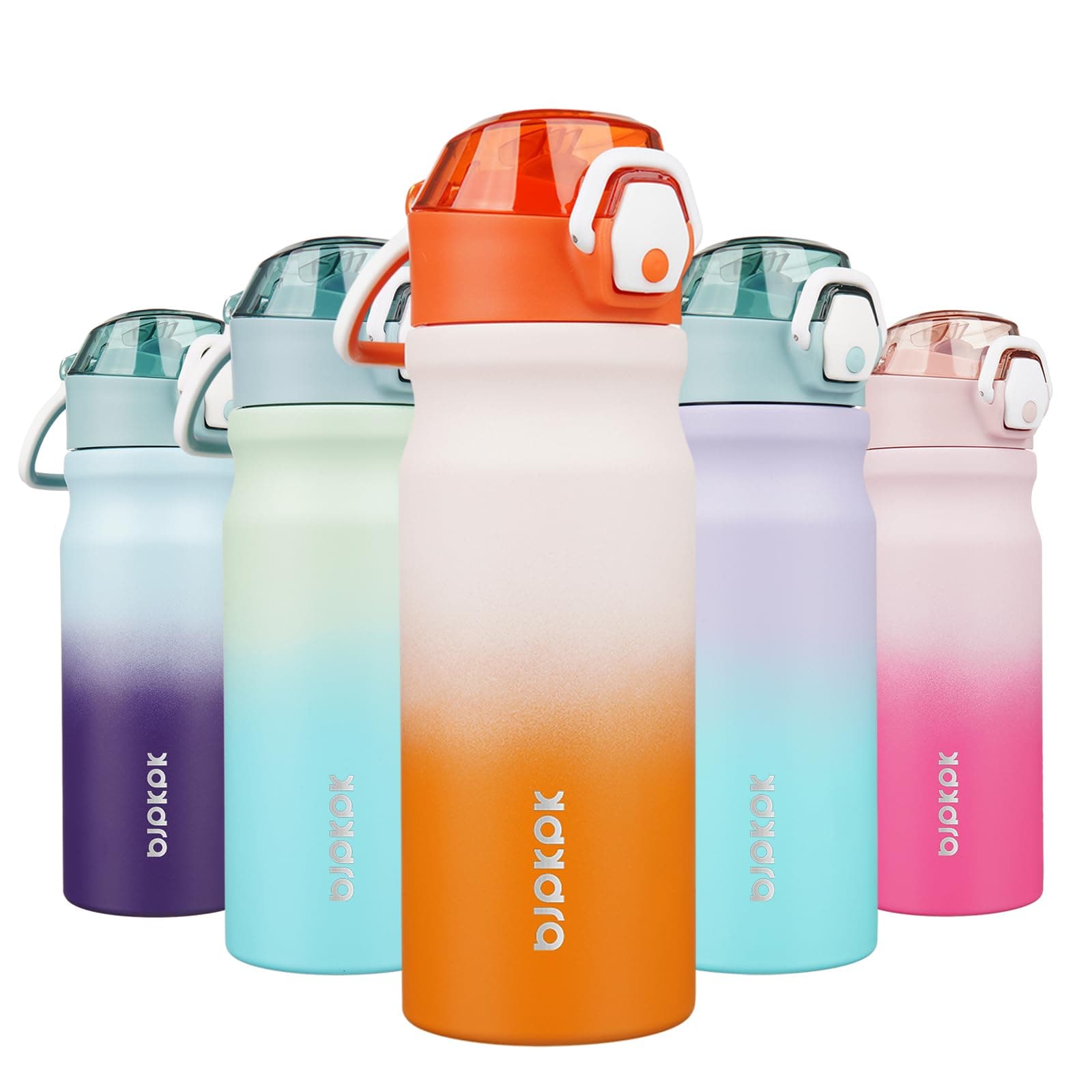 BJPKPK 18 oz Water Bottle with Straw & Handle, Insulated Stainless Flask
