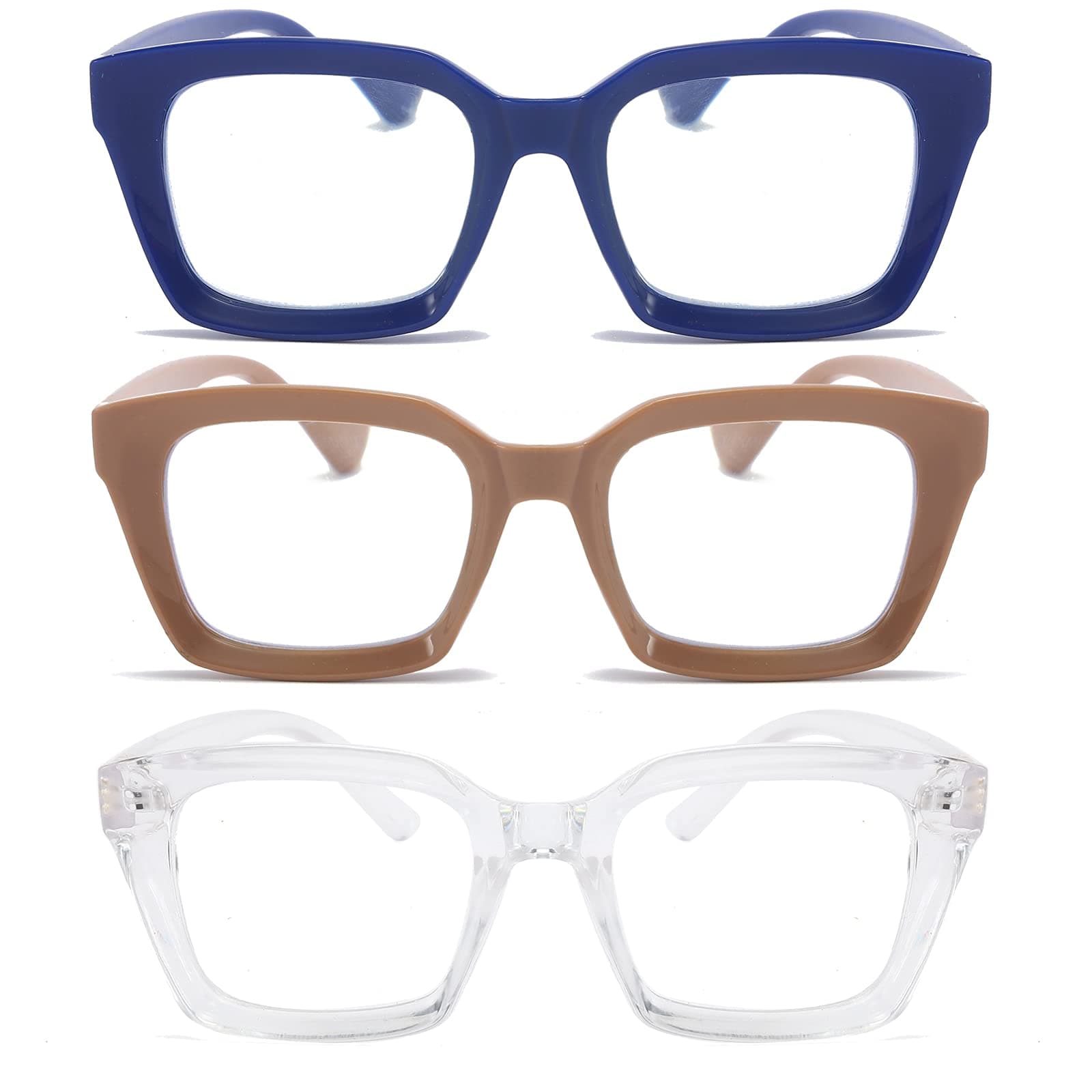 DXYXYO Reading Glasses 2.0 Women Blue Light Blocking Mens Oversized Computer Readers 3 Pack Retro Fashion Square