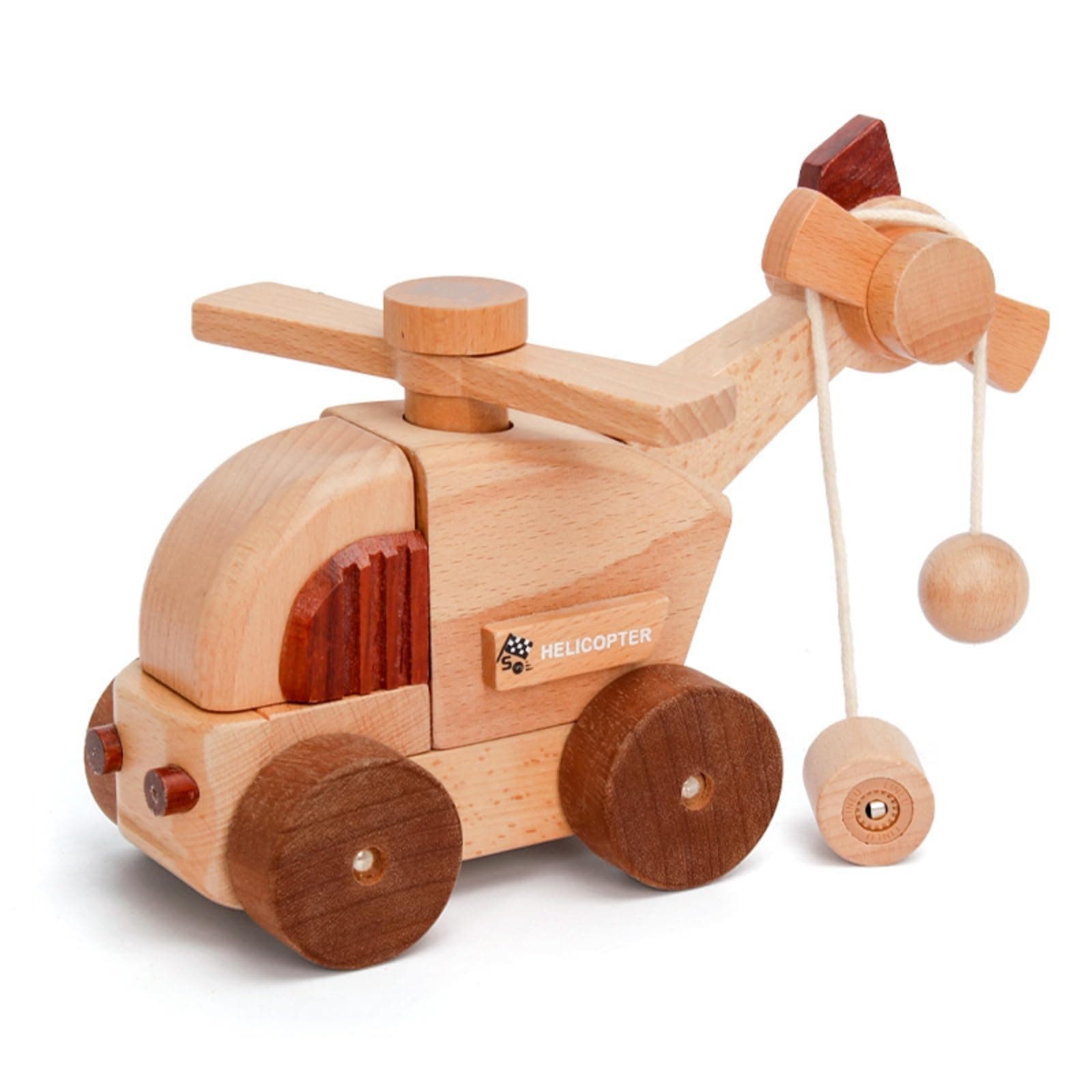 Interactive Wooden Toy Car, Solid Wood Helicopter