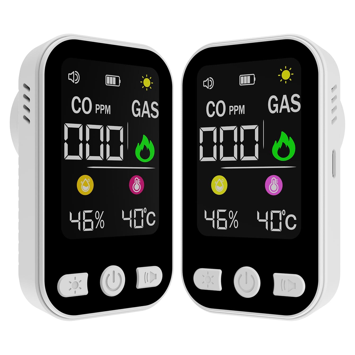 2 Pack 4-in-1 Carbon Monoxide Detectors Plug-in Wall, CO & Natural Gas Leak Detector with Temperature and Humidity, Portable Carbon Monoxide Detector with Battery Backup for Home, Travel & RVs