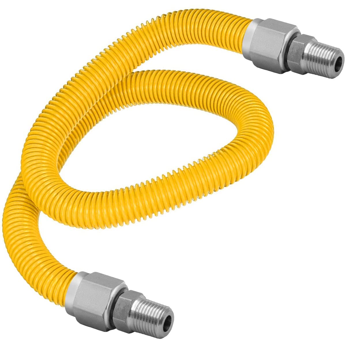 Flextron FTGC-YC38-72A 72 Inch Flexible Epoxy Coated Gas Dryer Connector with 1/2 Inch Outer Diameter & 1/2 Inch MIP x 1/2 Inch MIP Fitting, Yellow/Stainless Steel, Excellent Corrosion Resistance