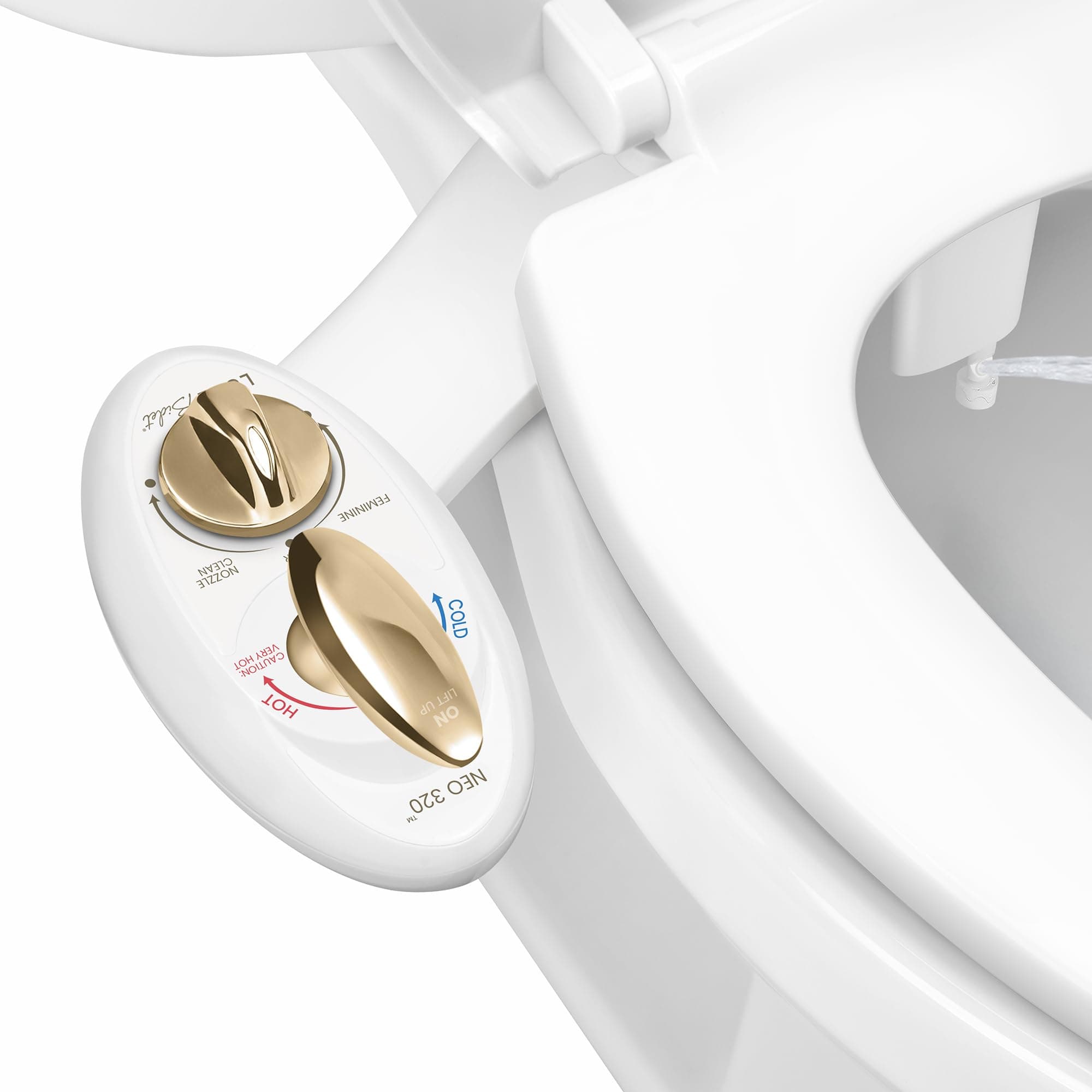 Luxe Bidet NEO 320 - Warm Water, Dual Nozzle, Self-Cleaning, Non-Electric Bidet Attachment for Toilet Seat, Adjustable Water Pressure, Rear & Feminine Wash (Gold)