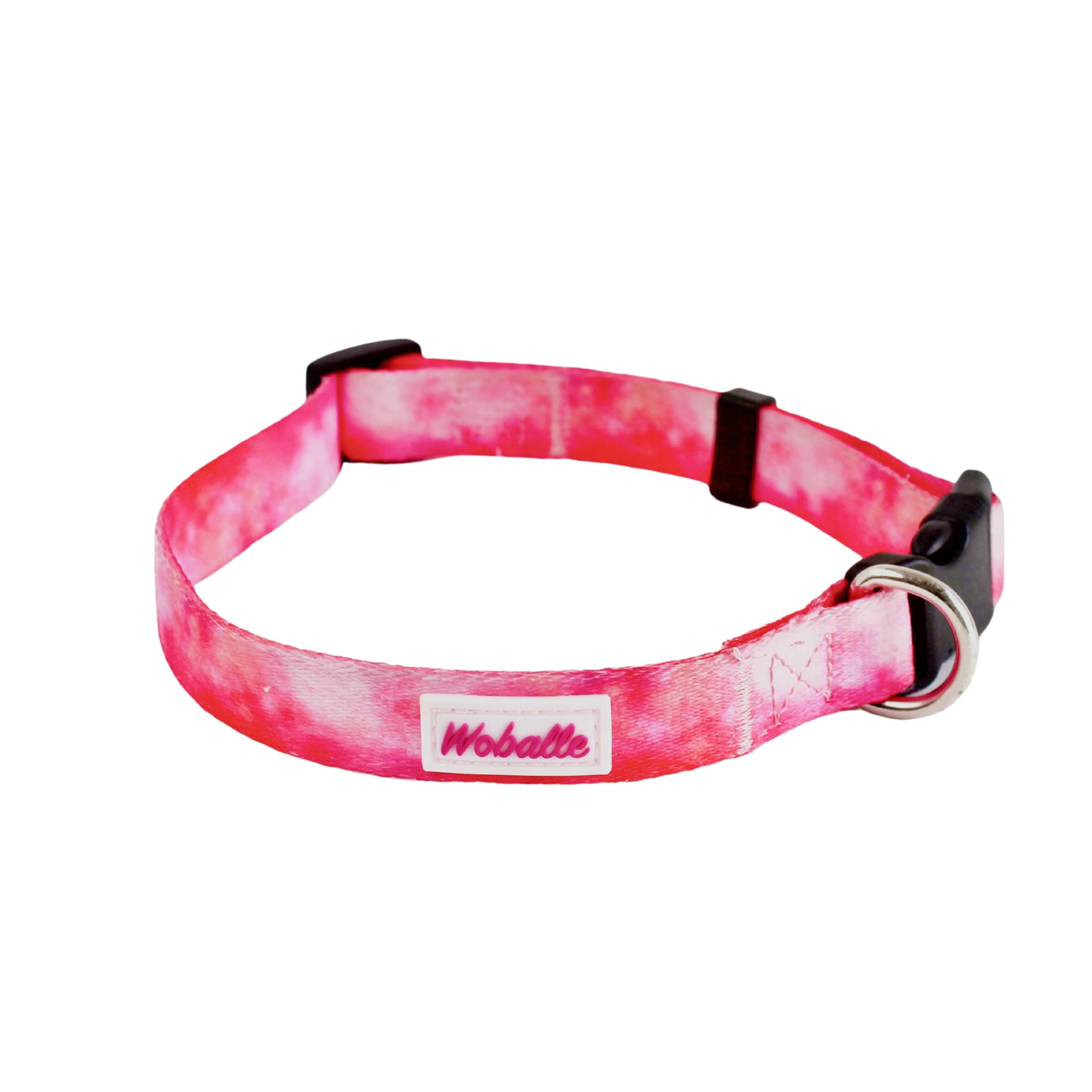 Woballe Dog Collar for Small Medium Large Dogs, Soft Webbing, Adjustable Size, Pink Watercolor, Large