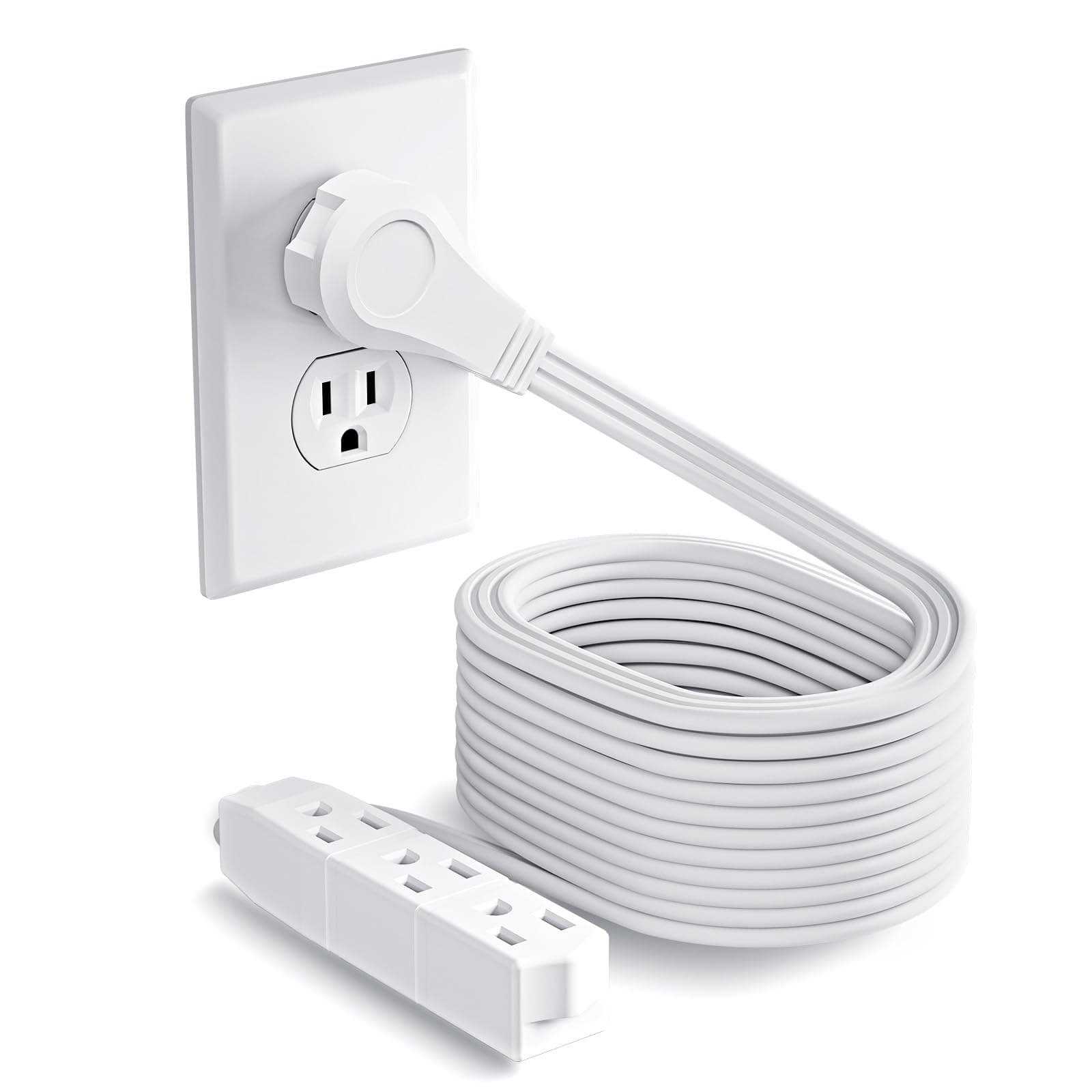 Kasonic 25FT Flat Plug Extension Cord, UL Listed 16/3 SPT-3 1625W Power Strip with 3 Outlets, 3 Prong Grounded 13 Amp 125V Indoor Extension Cord for Home Office