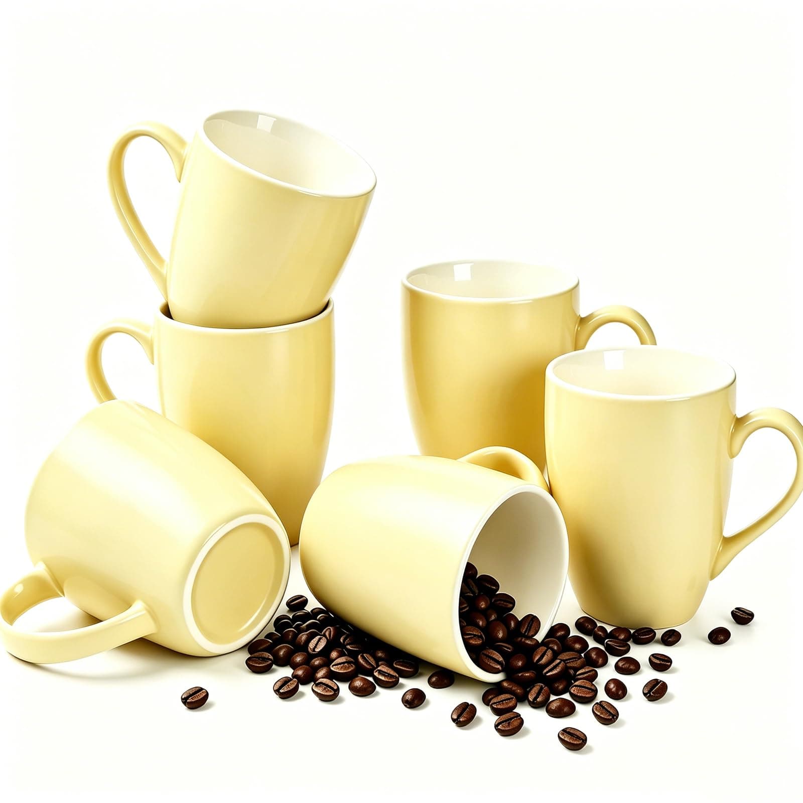VGASHARE 12 oz Porcelain Coffee Mugs, Set of 6 Matte Ceramic Mugs for Latte, Hot Cocoa, Cappuccino, Oatmeal, Iced Tea, Juice, Chocolate, Dishwasher and Microwave safe (Yellow)