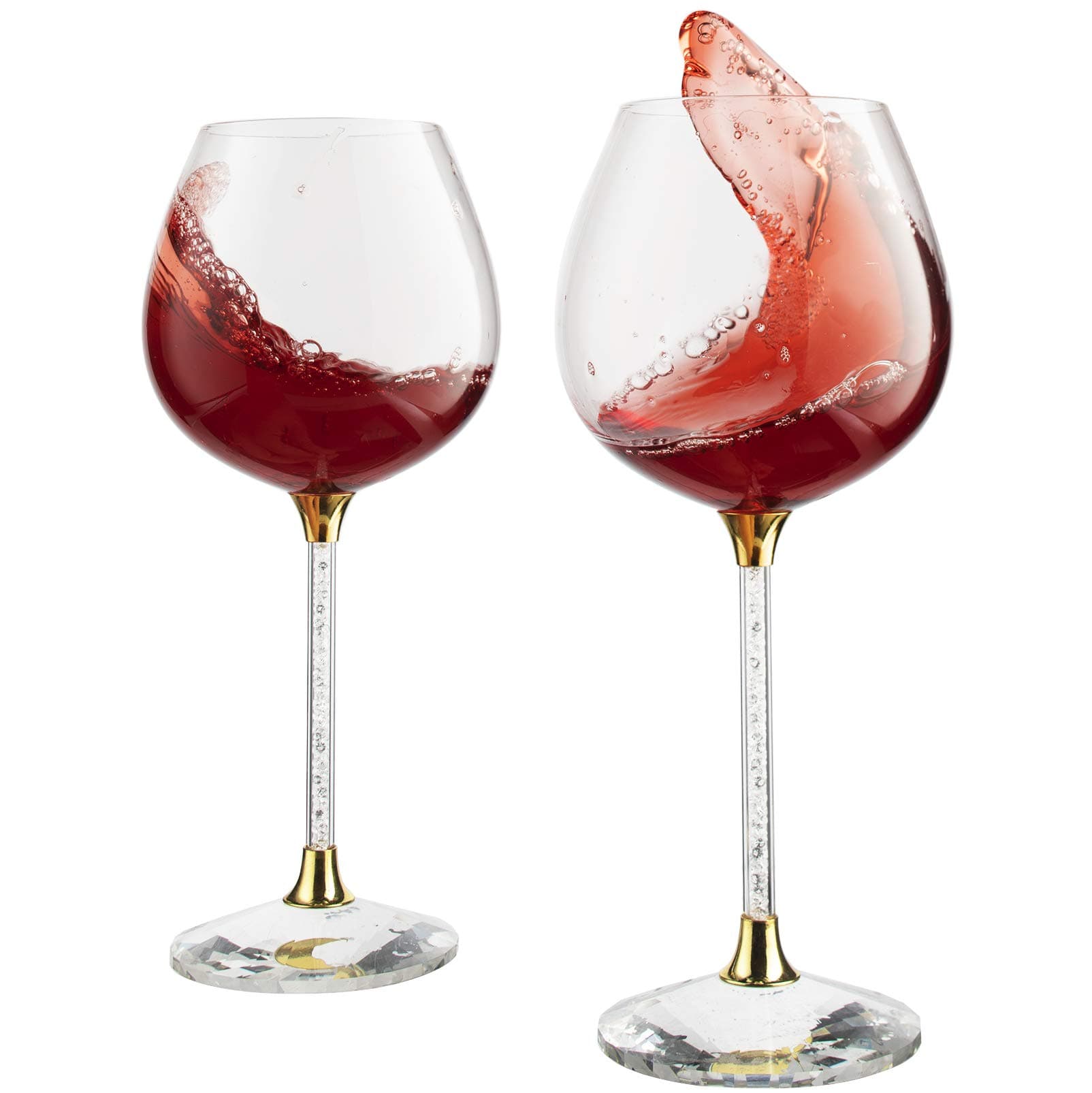 The Wine Savant Crystal Wine Glasses Diamond Filled Stem Set of 2 White and Red Wine, With Laser Cut Diamond Base Large 18 Ounces