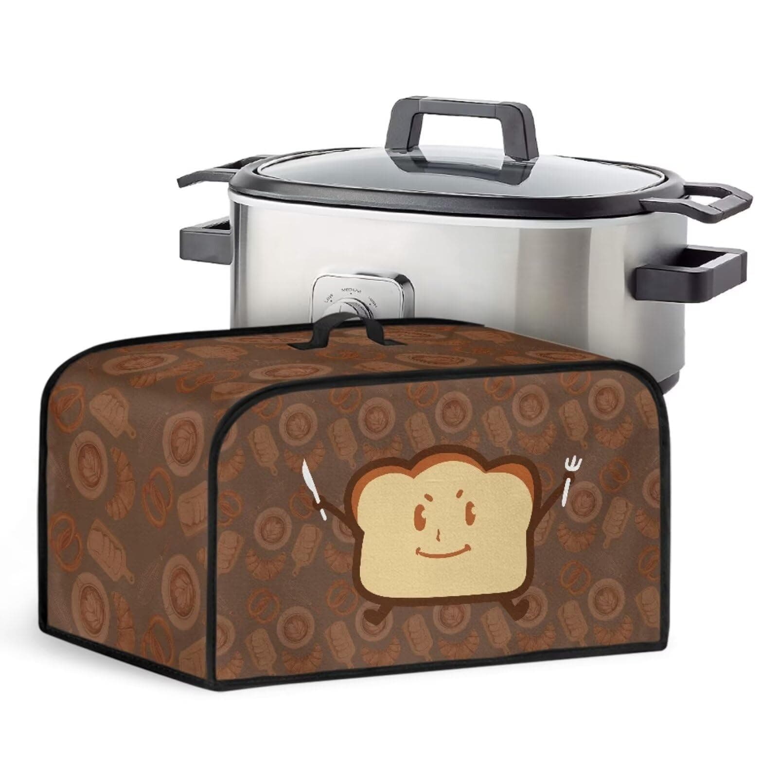 Suobstales Funny Bread Print Slow Cooker for 6-8 Quart Crock Pot Covers Washable Electric Appliance Cover Dust Protection Air Fryer with Pocket Home Decor Kitchen Accessories