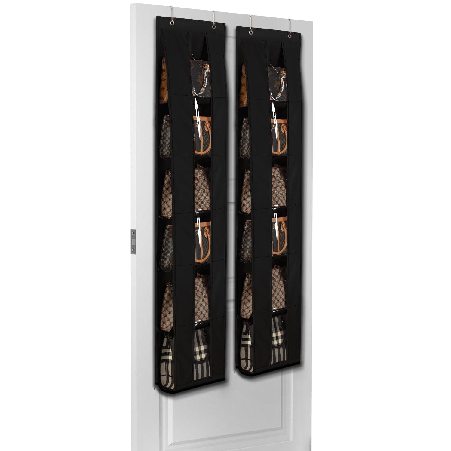 Lirex Over the Door Organizer, 2 Pack Handbag Storage with 6-Tier Space-Saving for Door or Closet, Handbag Hanger, Black