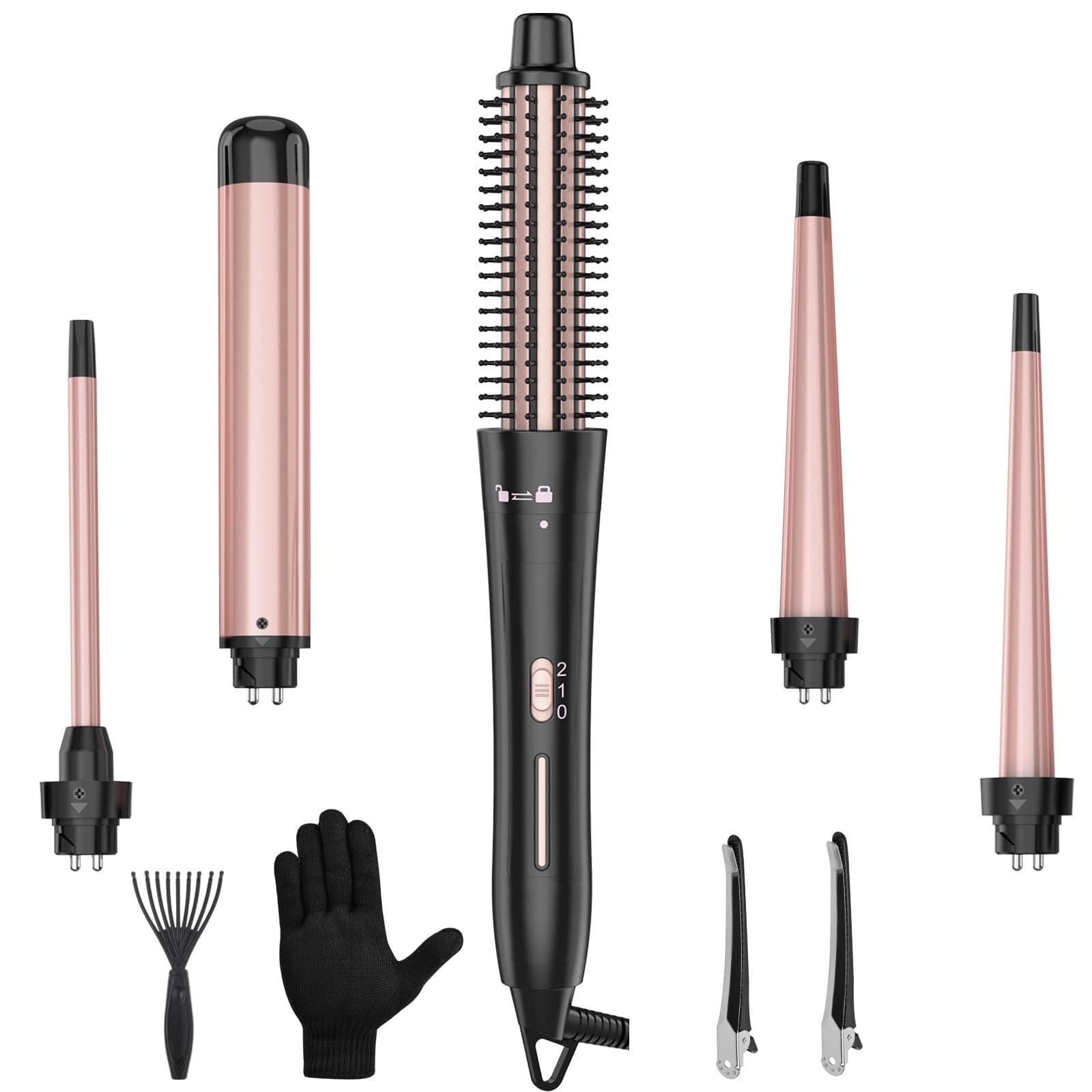 5 in 1 Curling Wand Set with Thermal Brush & Ceramic Barrels (0.35"-1.25"), Instant Heat Up, Dual Voltage Hair Curler, Perfect for Long Short Hair, and All Hair Types, Gift for Women