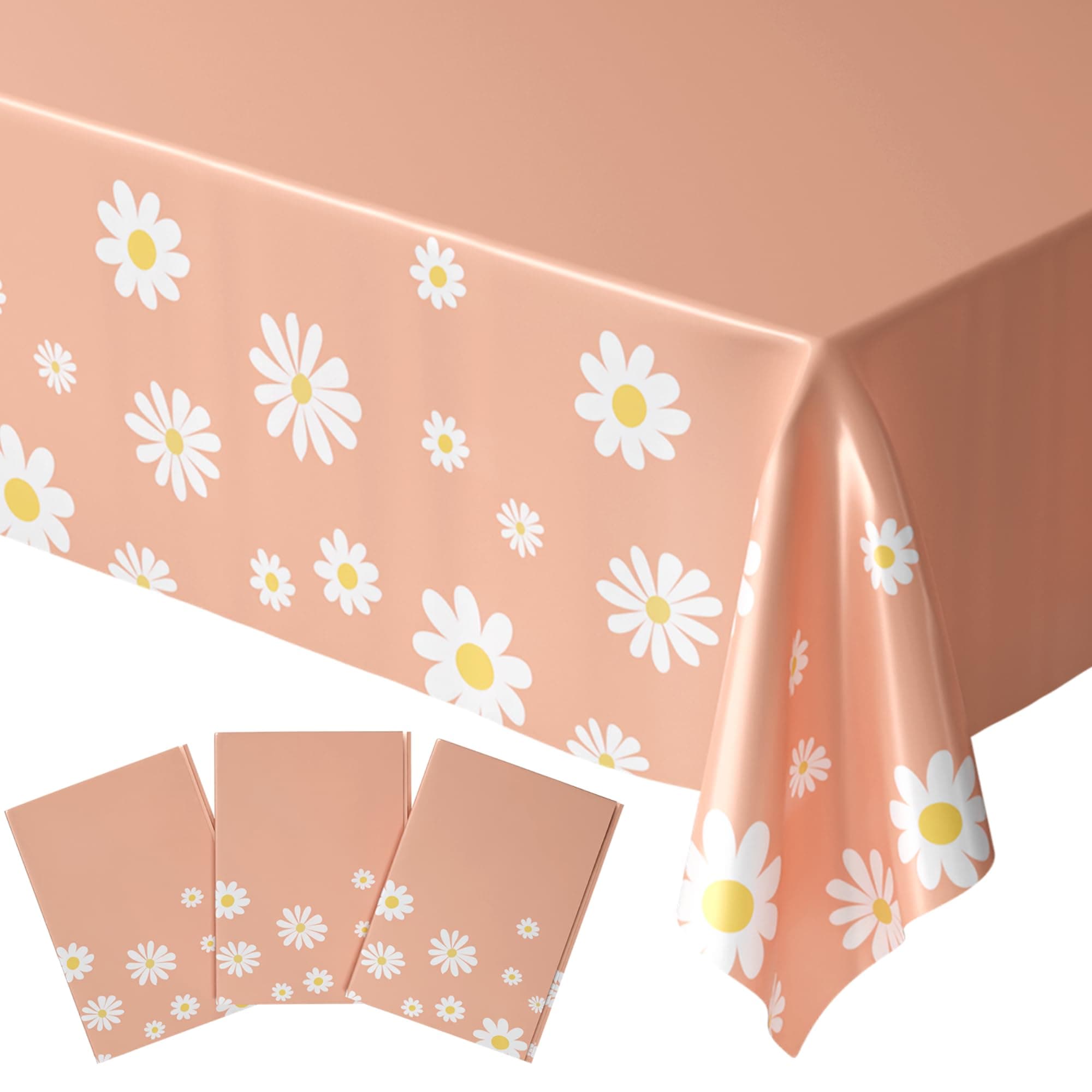 Blue Orchards Daisy Table Cover (Pack of 3) - 54"x108" XL - Boho Party Decorations, Baby Shower, Sunny and Floral Supplies, Theme Birthday