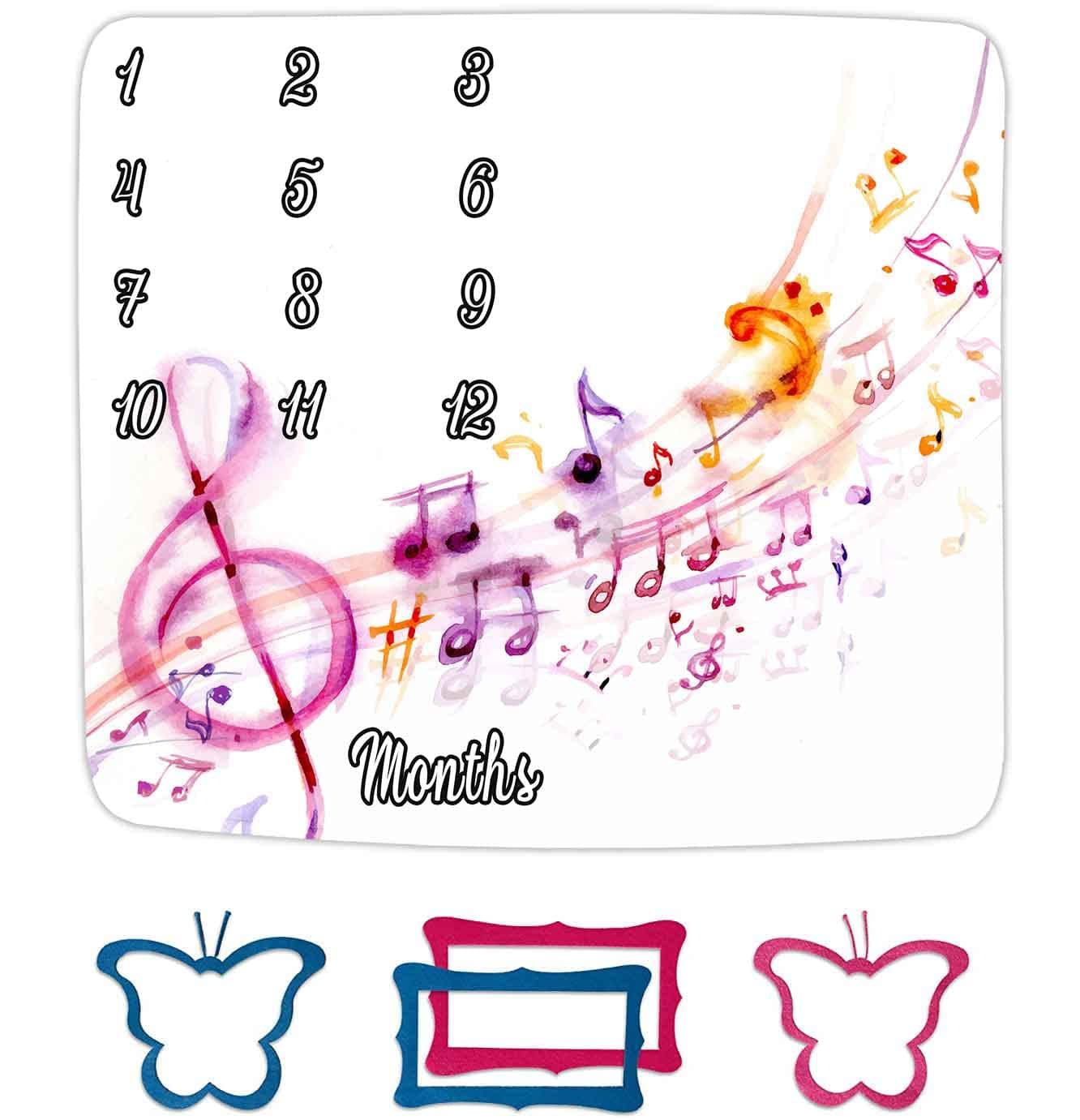 Musical Theme Baby Monthly Milestone Blanket for Boys and Girls, Watercolor Note Sheet Music Month and Age Blanket, 48x40in Soft Flannel, Monthly Newborn Gift Baby Photo Blanket BTQQFH12