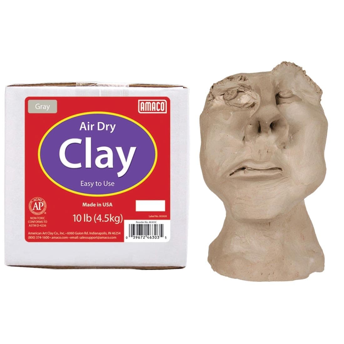 Amaco 4630-3C Air Dry Modeling Clay, 10-Pound, Gray