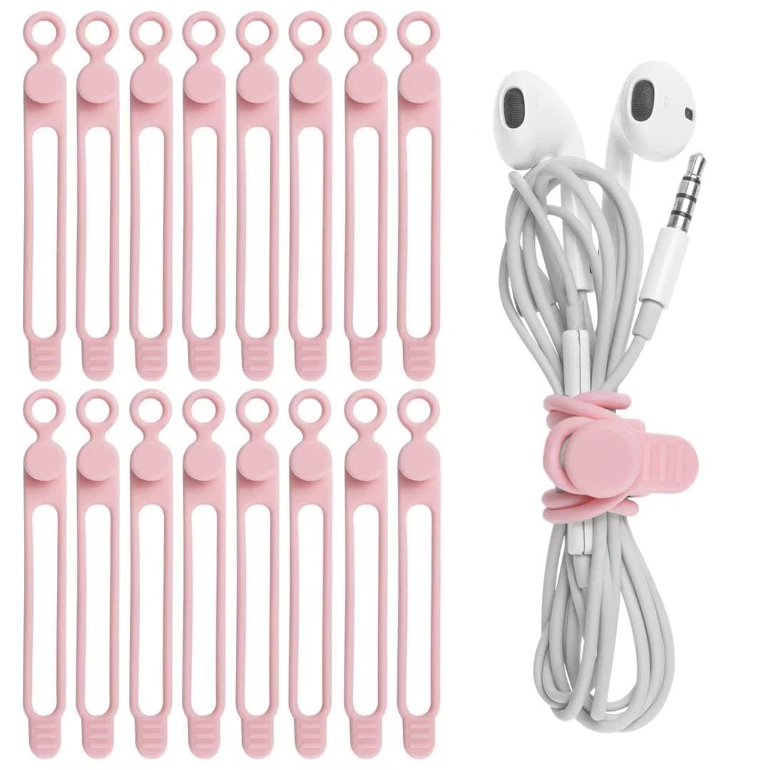 Nearockle Silicone Cable Ties, Cord Organizer Cable Management (16Pcs-Pink)