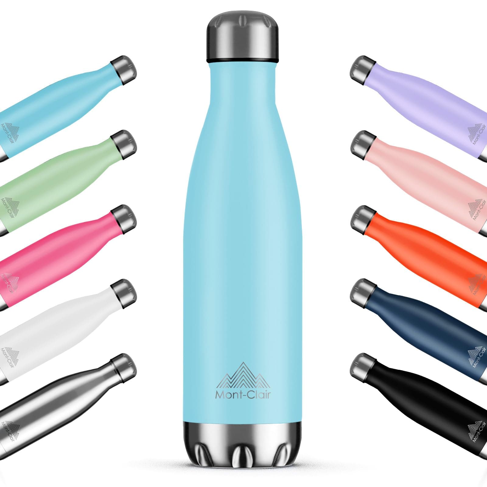 Mont-Clair H2O Stainless Steel Water Bottle, Vacuum Insulated - BPA Free, 12h Hot & 24h Cold Drinks Bottle, Metal, 750ML Leakproof, Ideal for Adult, Kids, Running - Pastel Blue