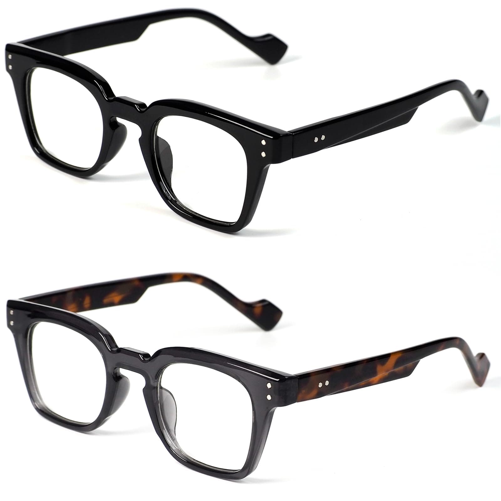AJYADO Thick Square Retro Reading Glasses for Men Women 3.0+ Bold Chunky Frame Blue Light Blocking Readers with Clear Lens, Fashion Computer Reading, Anti Eyestrain & Glare