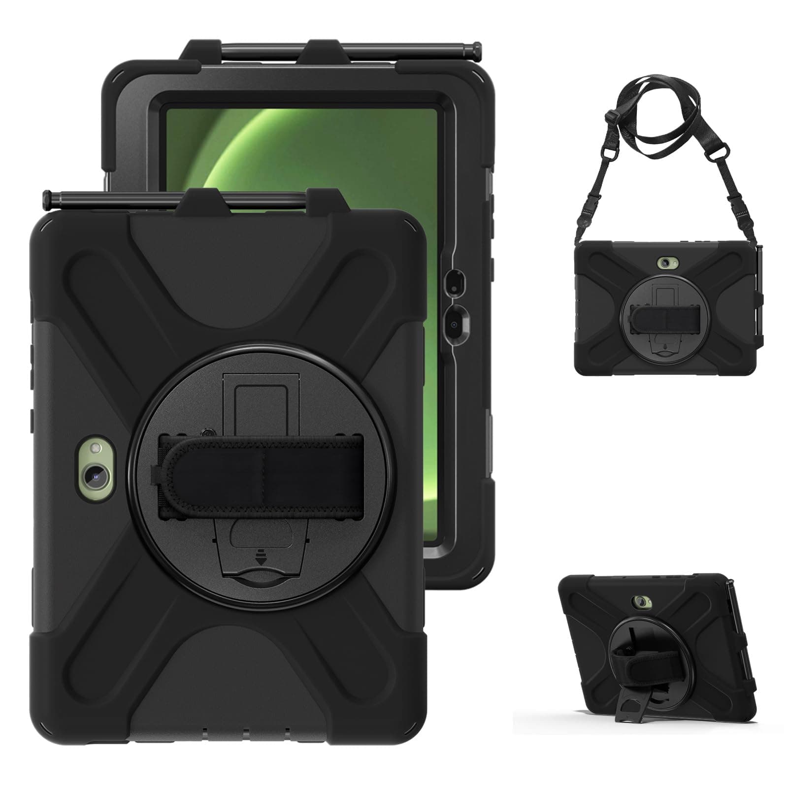 Juaupepo Rugged Case for Samsung Galaxy Tab Active5/4 Pro(2025/2022)/Active Pro(2019) 10.1" with S Pen Holder, Portable Hybrid Shock-Proof Cover with 360° Rotatable Hook&Loop Handle (Black)
