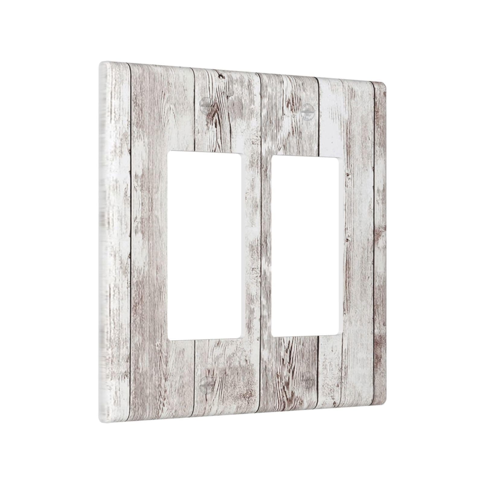Wood Grain 2 Gang Double Rocker/GFCI Light Switch Cover Decorative Outlet Wall Plate Electrical Faceplate Home Bedroom Art Panel Decor Screwless