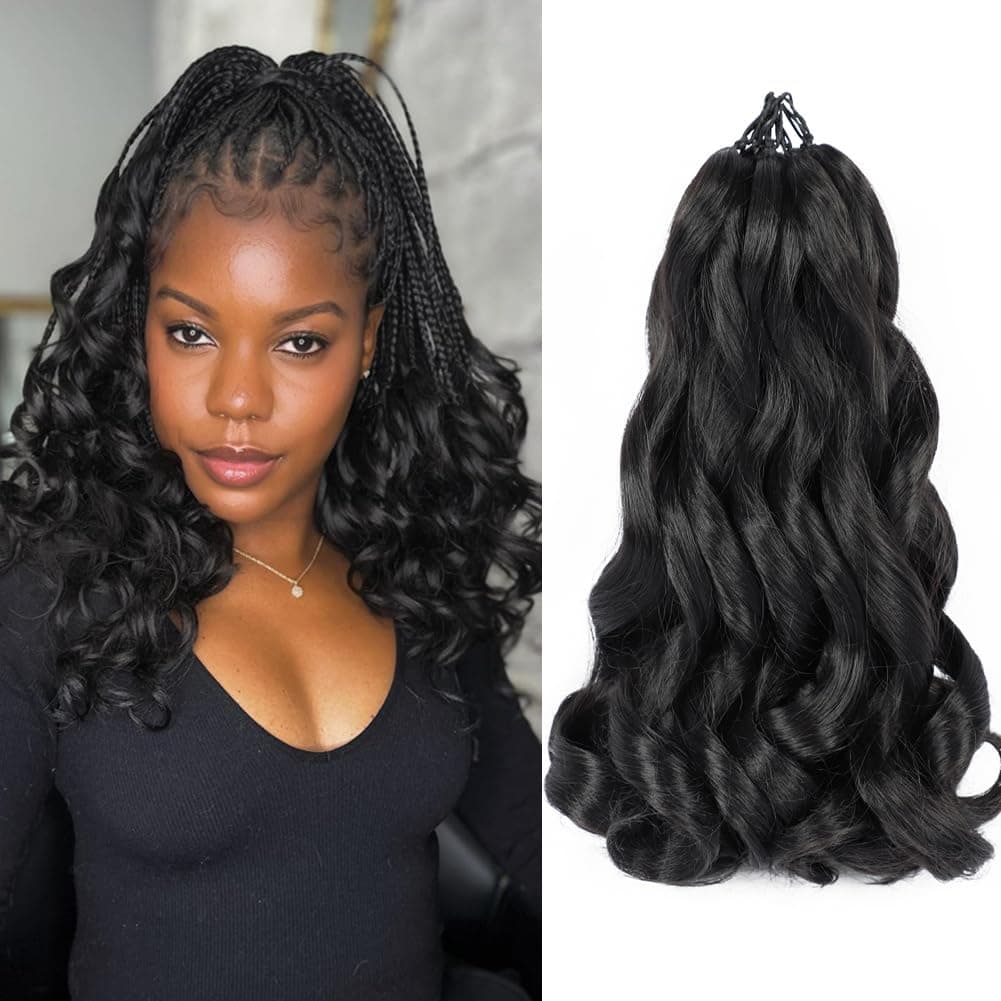 Pre Stretched Braiding Hair 14 Inch Bouncy French Curly Braiding Hair Natural Black Loose Wavy Crochet Braids Hair for Women 7 Packs