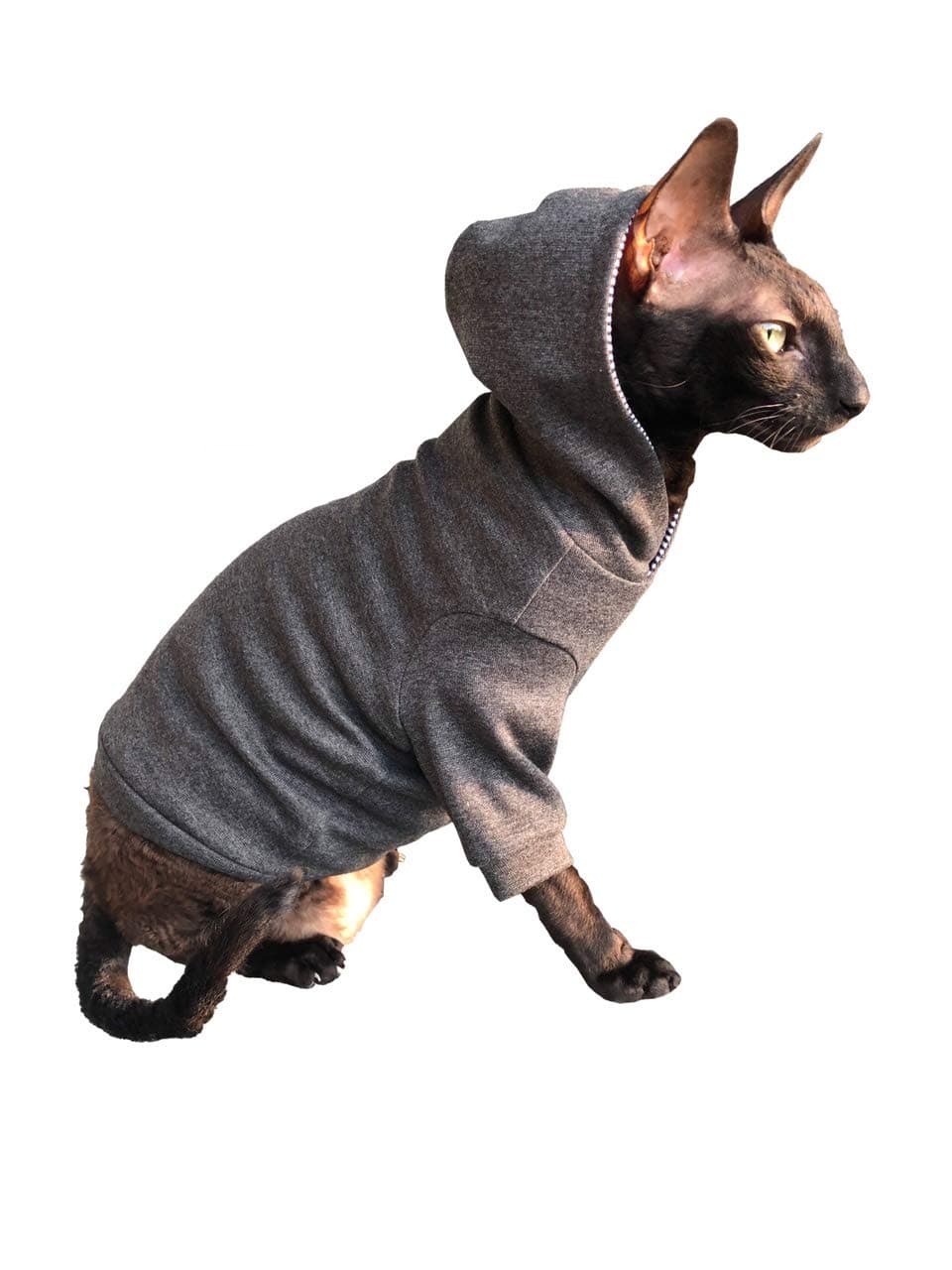 Sphynx Cat Dark Grey Hoodie Home Sweet Home KotomodaCatWear Cat Clothes for Naked and HairlessCats (XL)