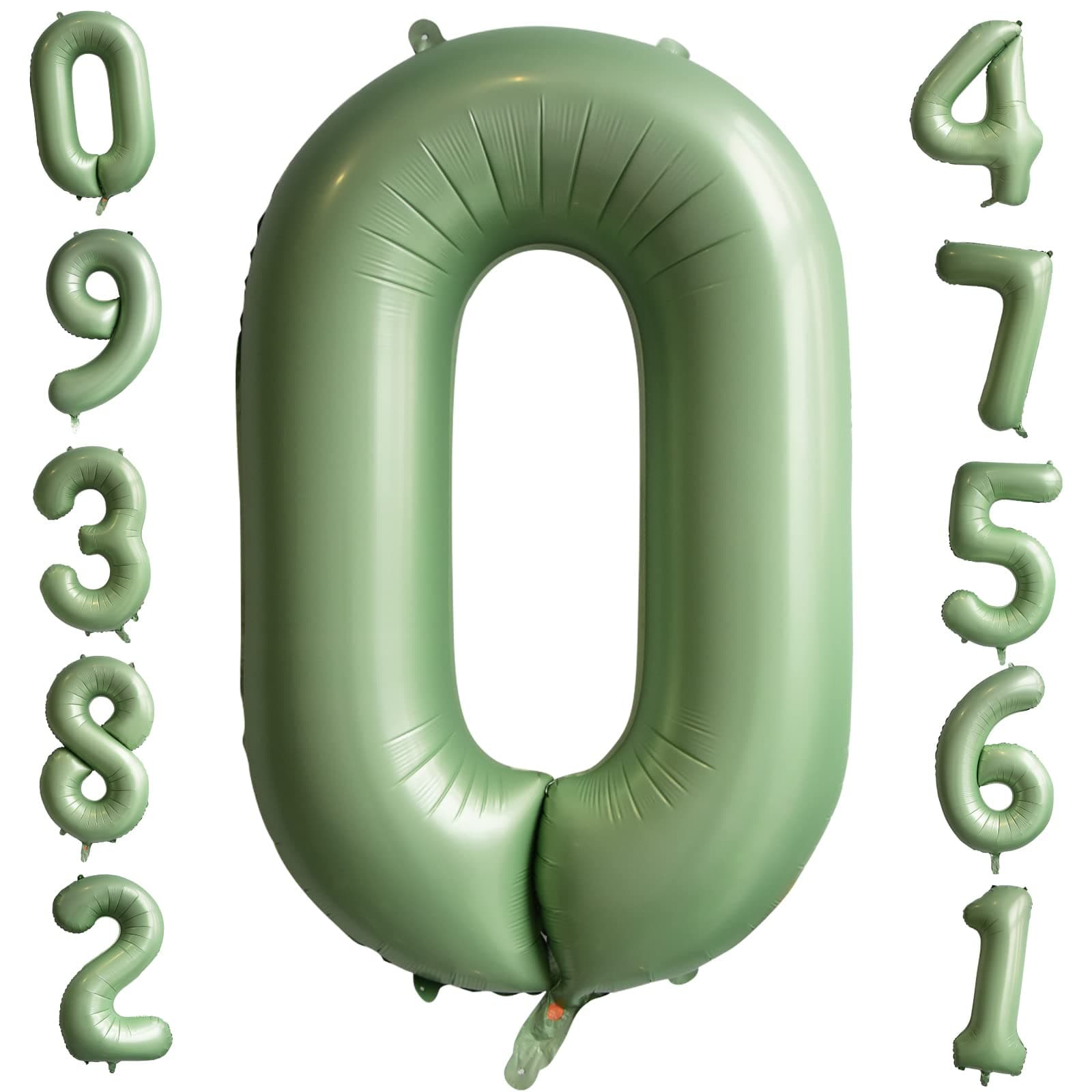 Sage Green Number Balloon 0 Large 40 Inch Number Foil Balloons Birthday Age Balloons Olive Green Party Balloons Decoration for Boys Girls Birthday Baby Shower Graduation Jungle-themed Party Supply