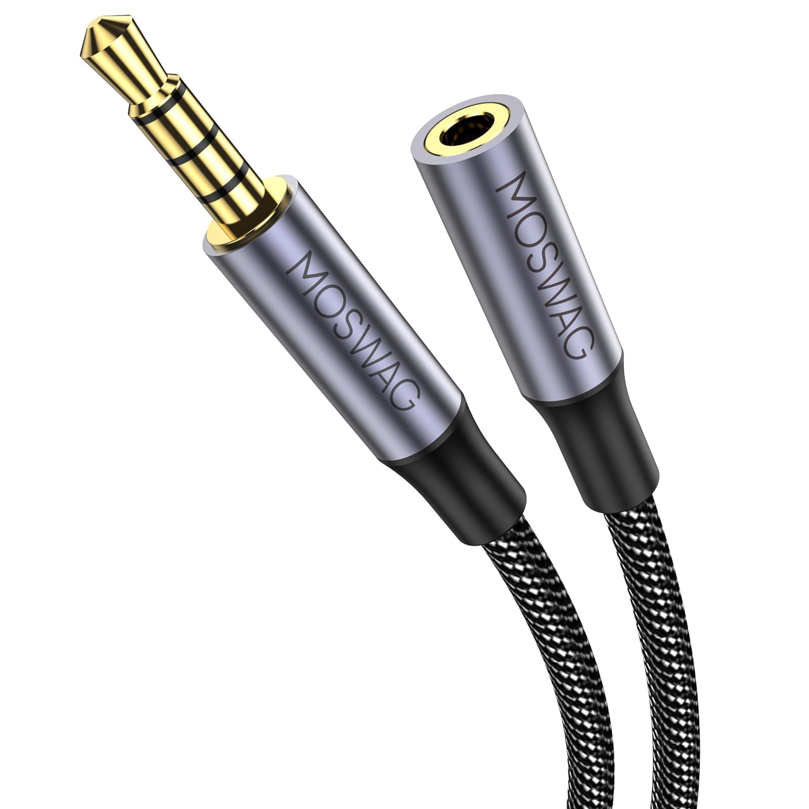 MOSWAG 26.24FT/8M 3.5mm Male to Female Extension Cable with Microphone Stereo Audio Adapter Nylon Braided Compatible for Home/Car Stereos Smartphones Headphones Tablets Media Players and More