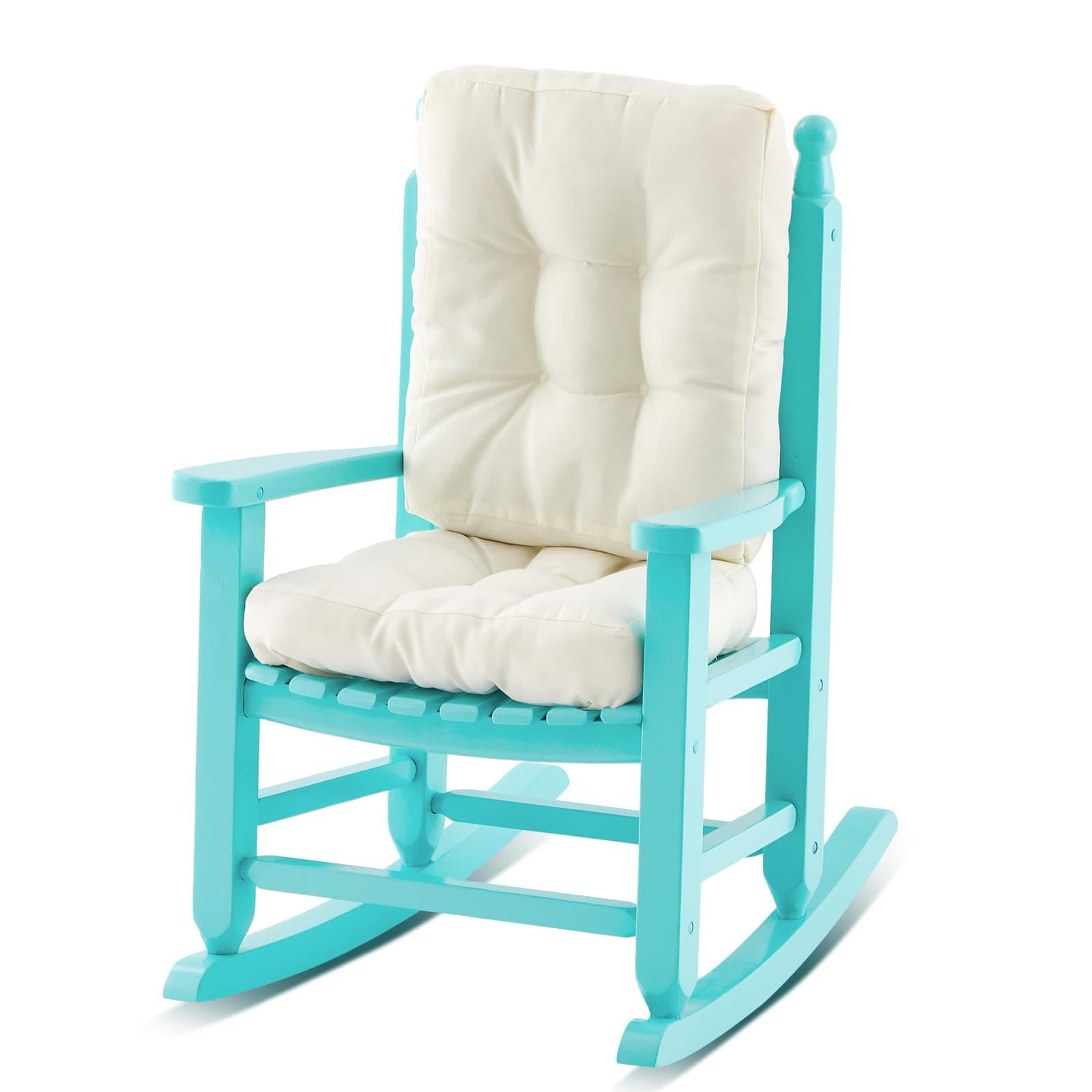 Yalikop Wooden Kids Rocking Chair with Cushion Pad Set, Blue, Ages 2-5