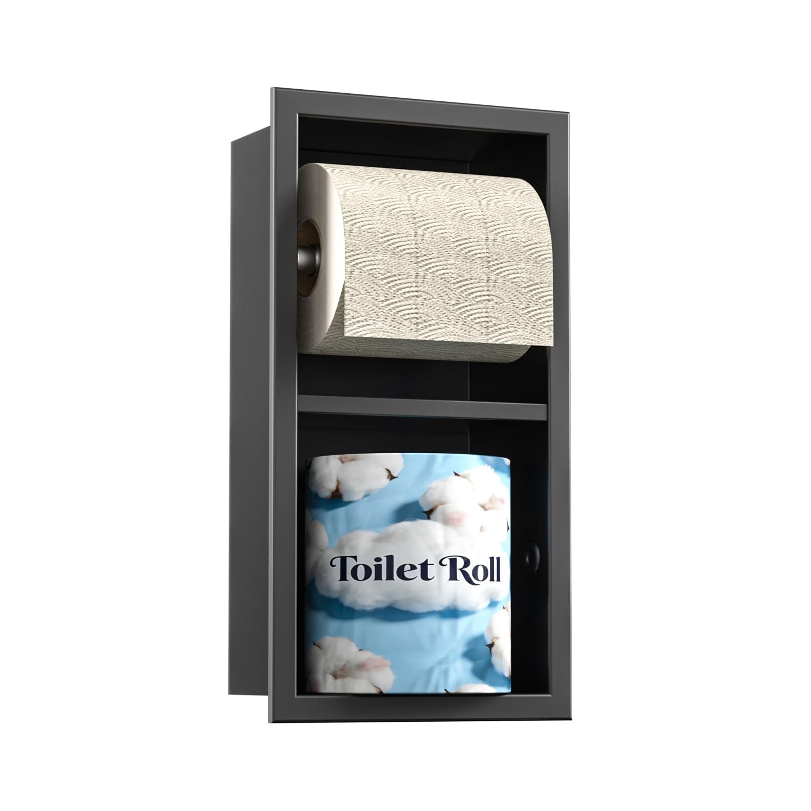 Bernkot Recessed Toilet Paper Holder, Double Roll Toilet Tissue Holder for Bathroom Remodel, Rustproof Wall Niche Modern Style Toilet Roll Holder (Matte Black)