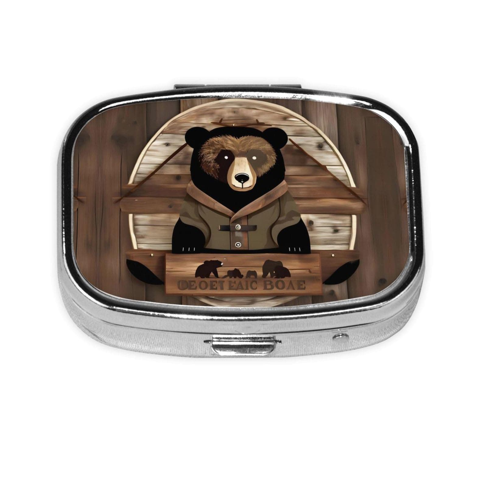 The Square Mini Medicine Box is Suitable for Putting in Pockets or Wallets. It is Easy to Open and Practical.Rustic Lodge Bear