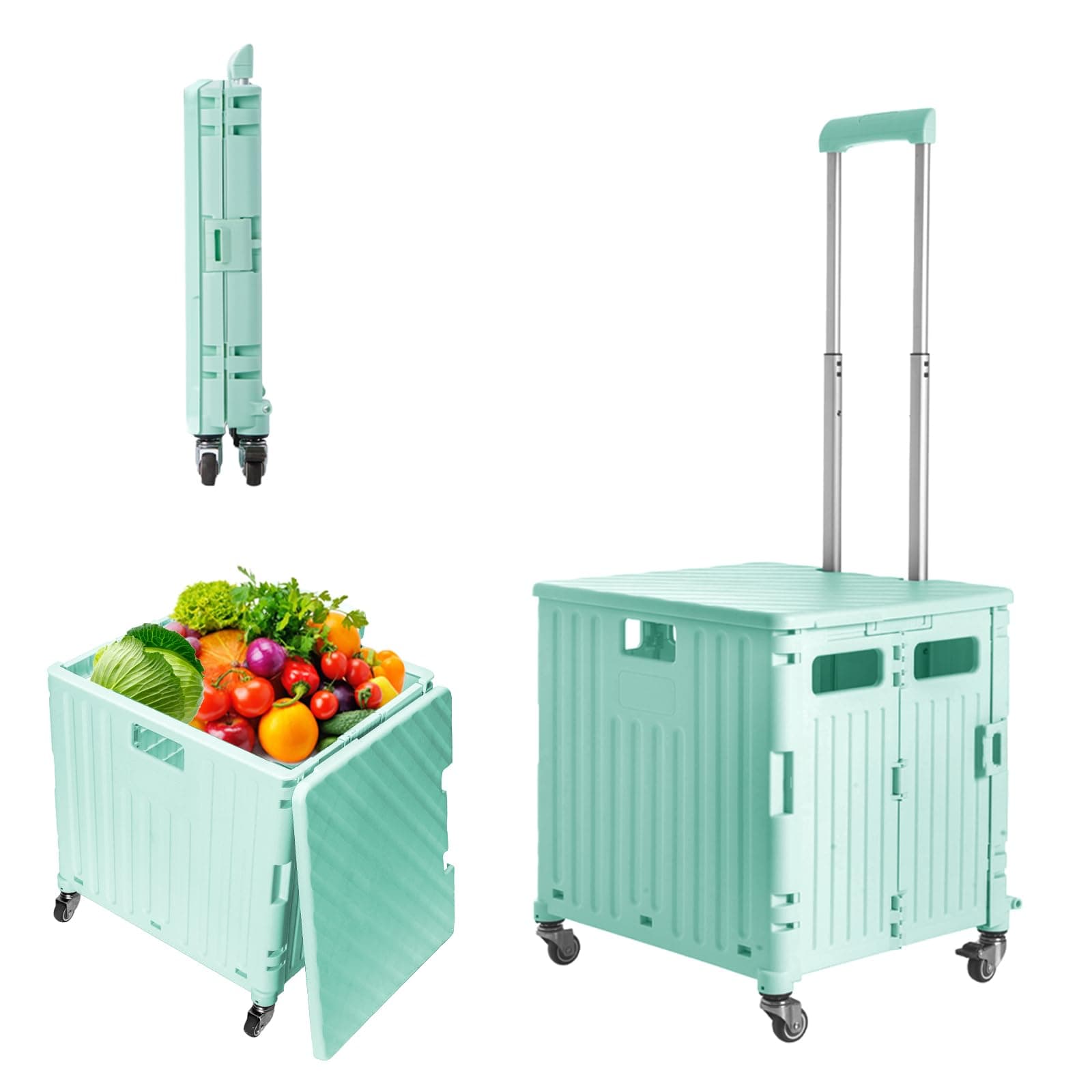 Folding Portable Utility Shopping Cart Rolling Crate (Green)