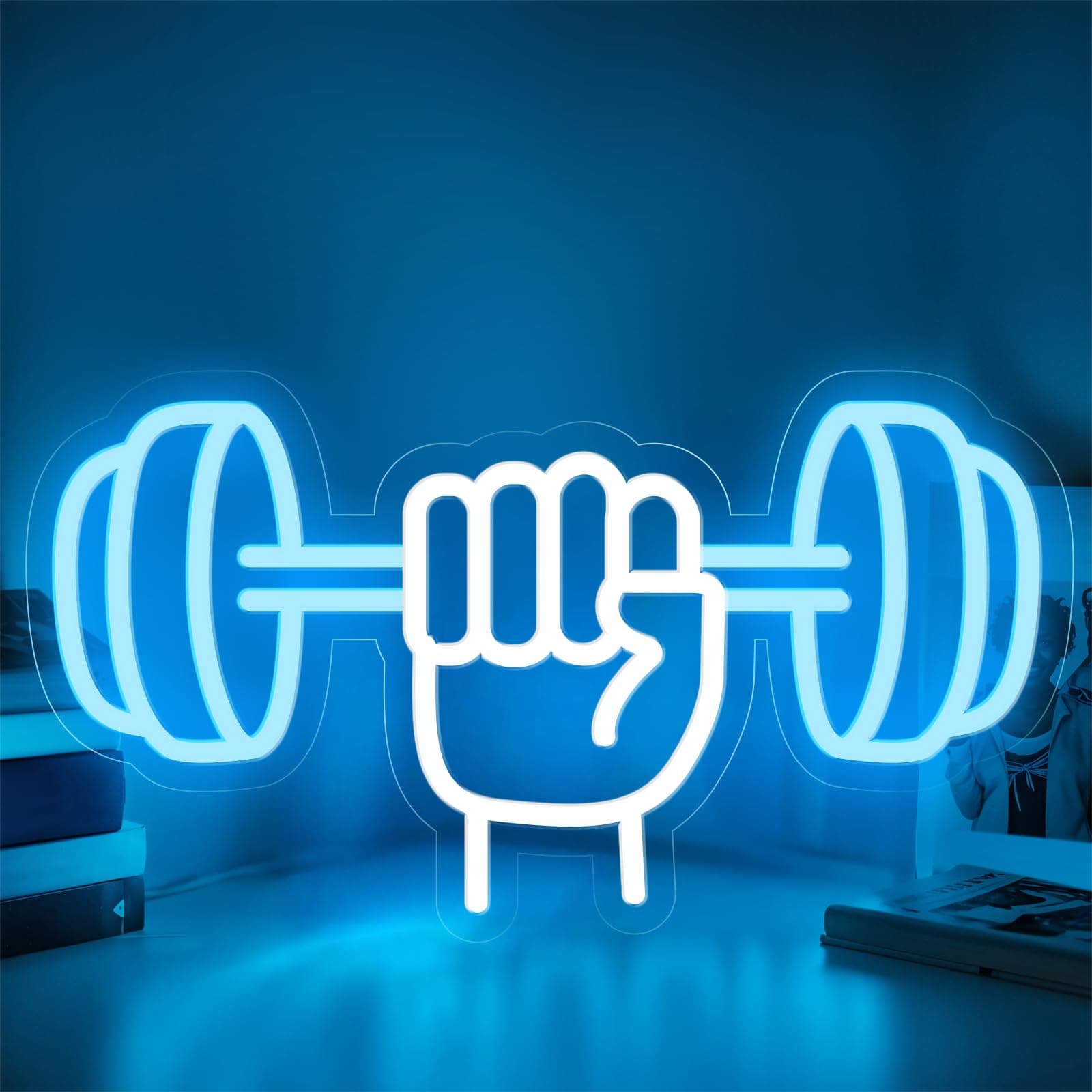 Gym Neon Sign,Led Dumbbell Neon Signs Decor Dimmable Barbell Light Neon