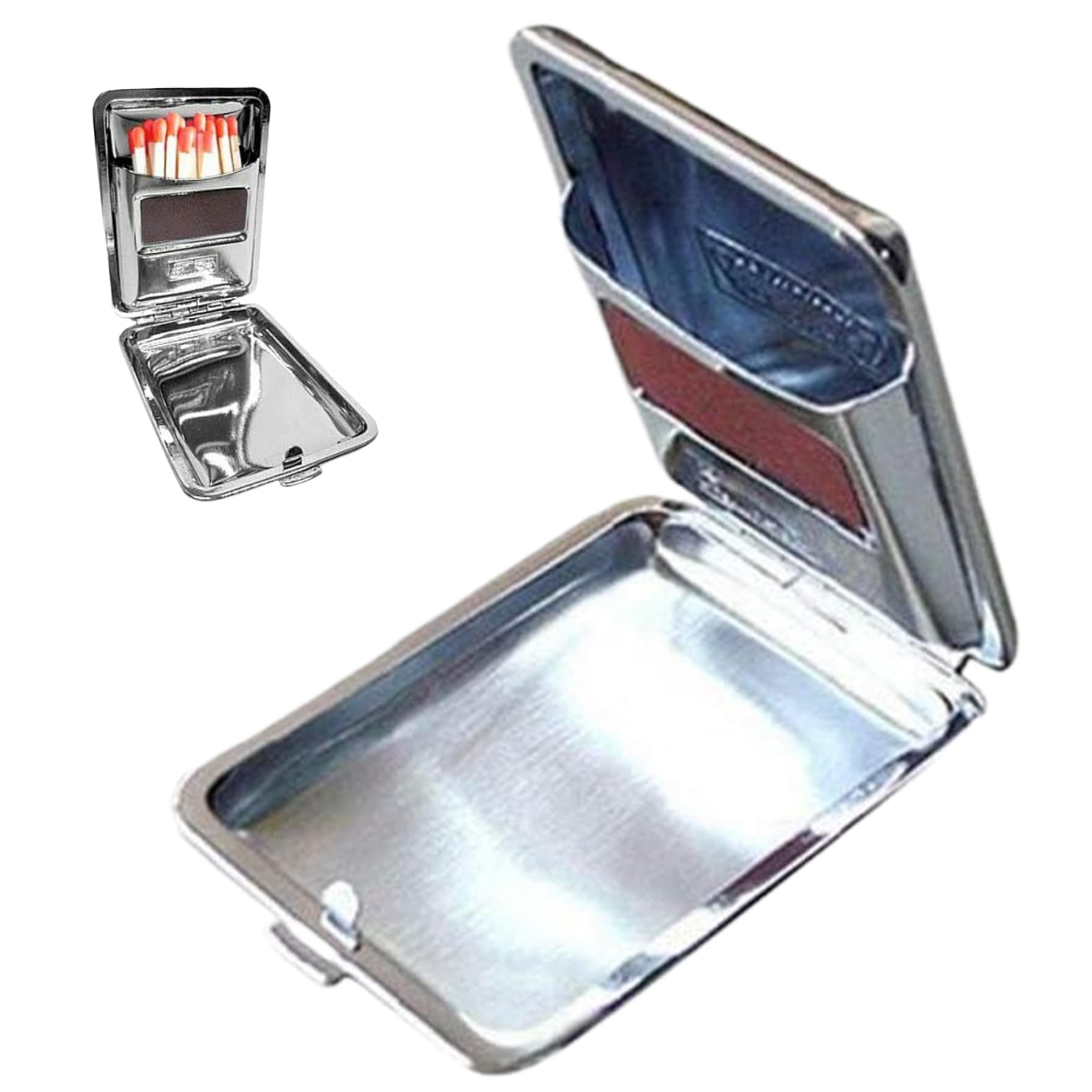 Kalastussaari Match Box Mini Stainless Steel Matches Box with Friction Plate Waterproof Silver Match Holder Mini Portable Match Stash Box for Match Storage Matches Box