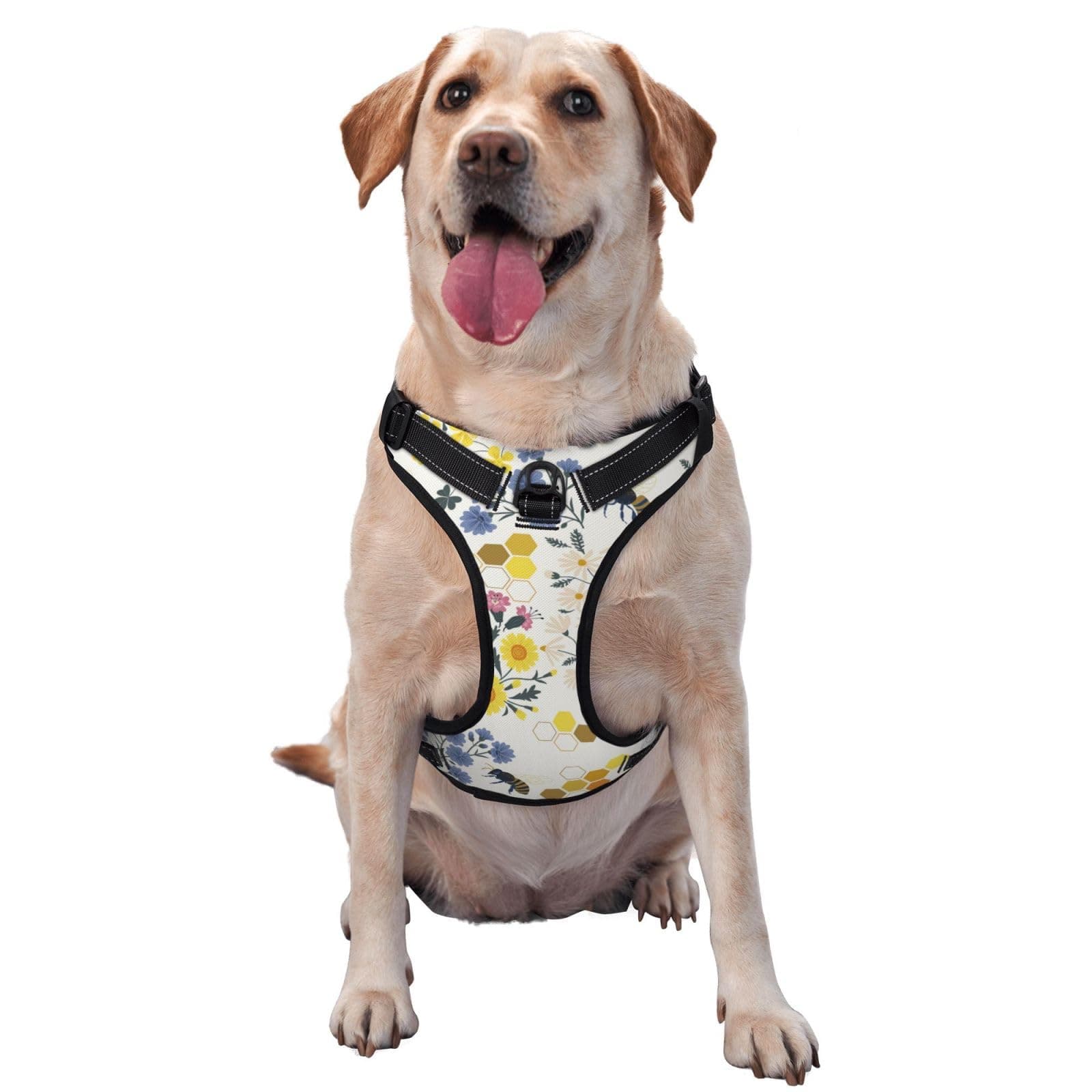 Mosytuky Wildflower Honeybee Dog Harness,No-Pull Pet Harness with 2 Leash Clips,No Choke,Reflective,Adjustable Soft Padded Dog Vest for Small, Medium and Large Dogs (L)