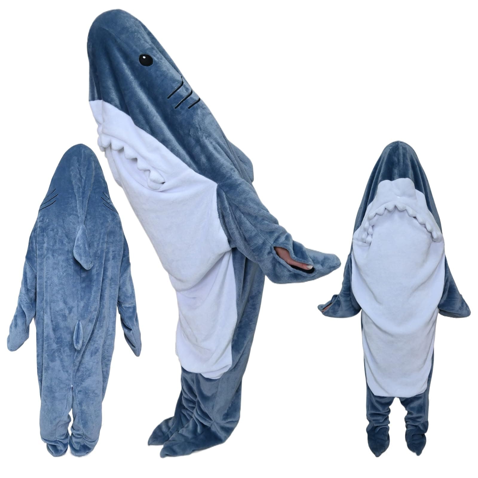 Allike Shark Cozy Blanket Hoodie, Wearable Onesie Oversized Shark Comfy Blanket for Youths, Adults Size for Height XXS 95-115CM