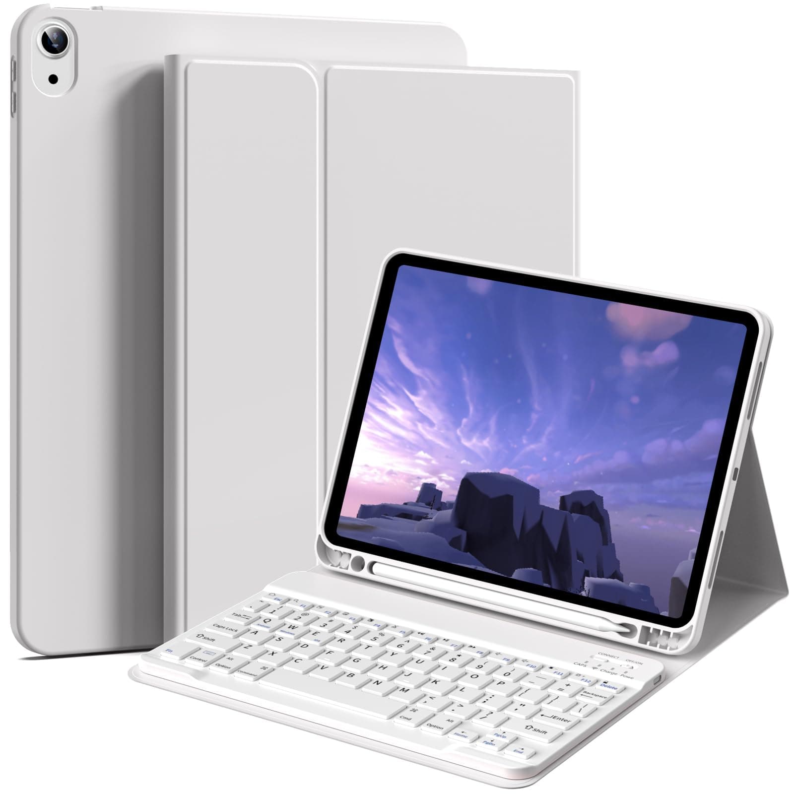 BFGTSJF Keyboard Case for iPad (A16) 11th Generation 11 Inch 2025, iPad 10th Generation 10.9 inch 2022, Stand Folio Detachable Bluetooth Keyboard Cover with Pencil Holder - Gray