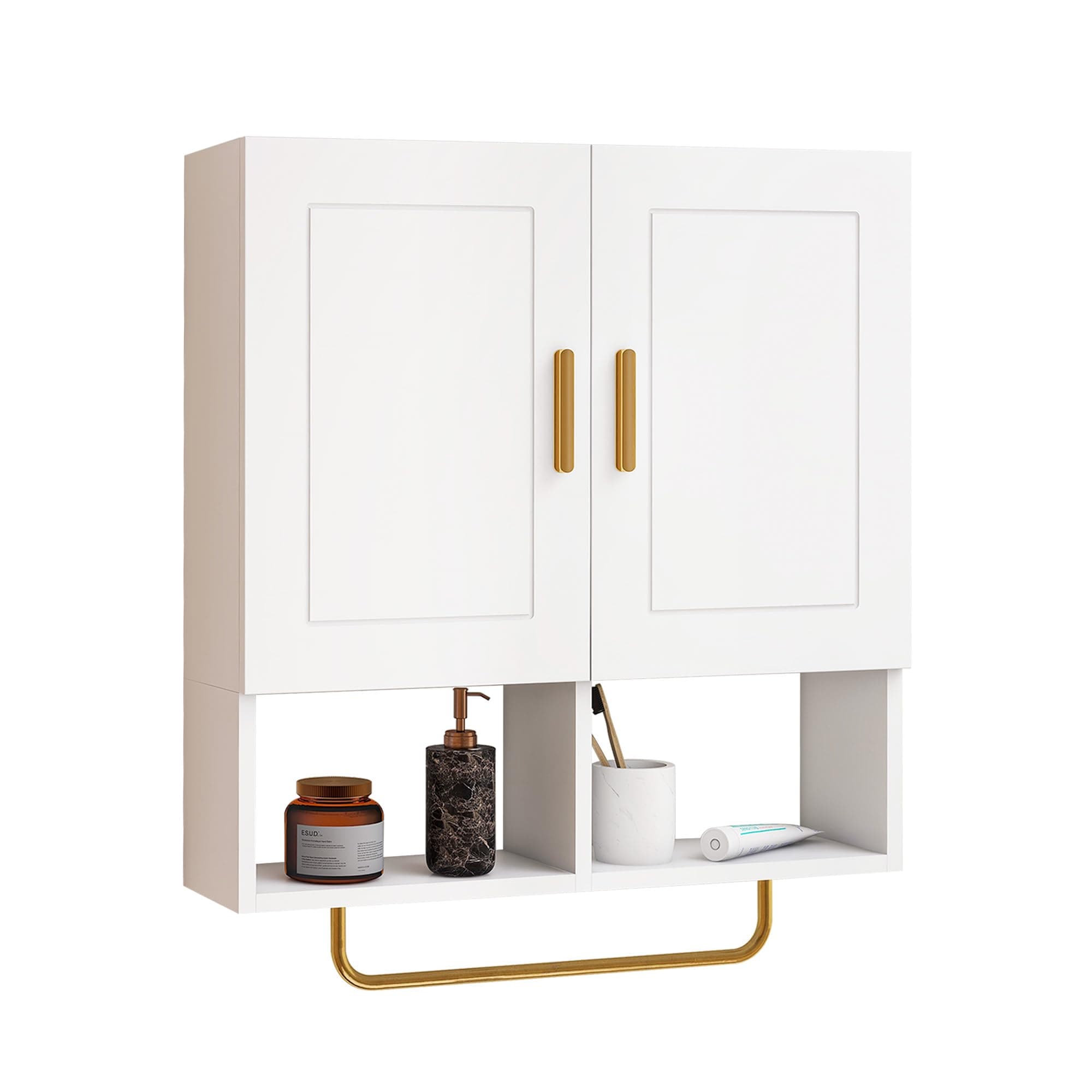 Edospaen Wooden Wall Mounted Bathroom Cabinet, Medicine Cabinet Organizer with Door, Over The Toilet Storage Cabinet with Towel Bar