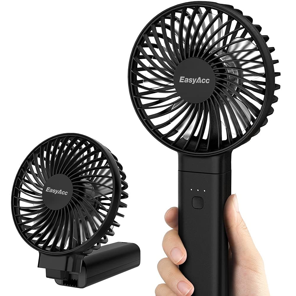 EasyAcc 17 Hours Portable Handheld Fan, 4 Speeds & 180° Foldable Rechargeable Hand Fan, Quiet Small Personal Fan for Travel Camping Outdoors with Washable Guard & LED Indicator for Women Hot Flash