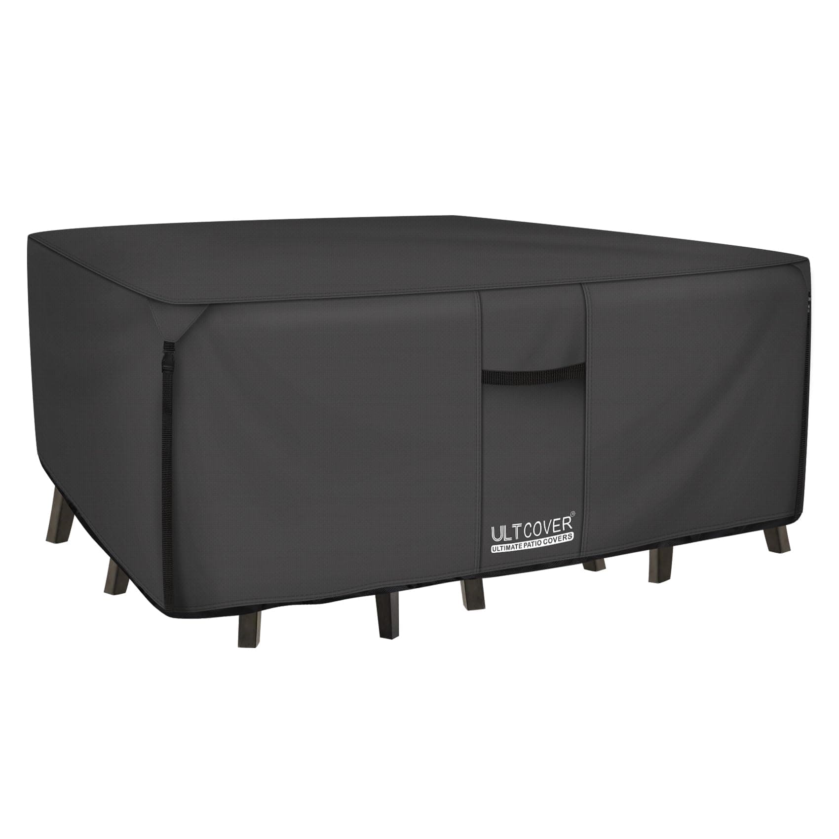 ULTCOVER 600D Tough Canvas Durable Rectangular Patio Table and Chair Cover - Waterproof Outdoor General Purpose Furniture Covers 76Lx54Wx28H inch, Black