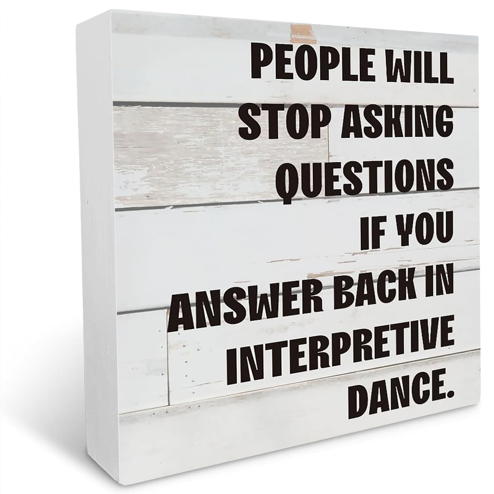 Funny People Will Stop Asking Questions Wood Box Sign, Farmhouse Office Artwork Decor, Rustic Receptionist Wood Square Sign Desk Block Signs Home Office Cubicle Shelf Decoration 7 X 7 Inches