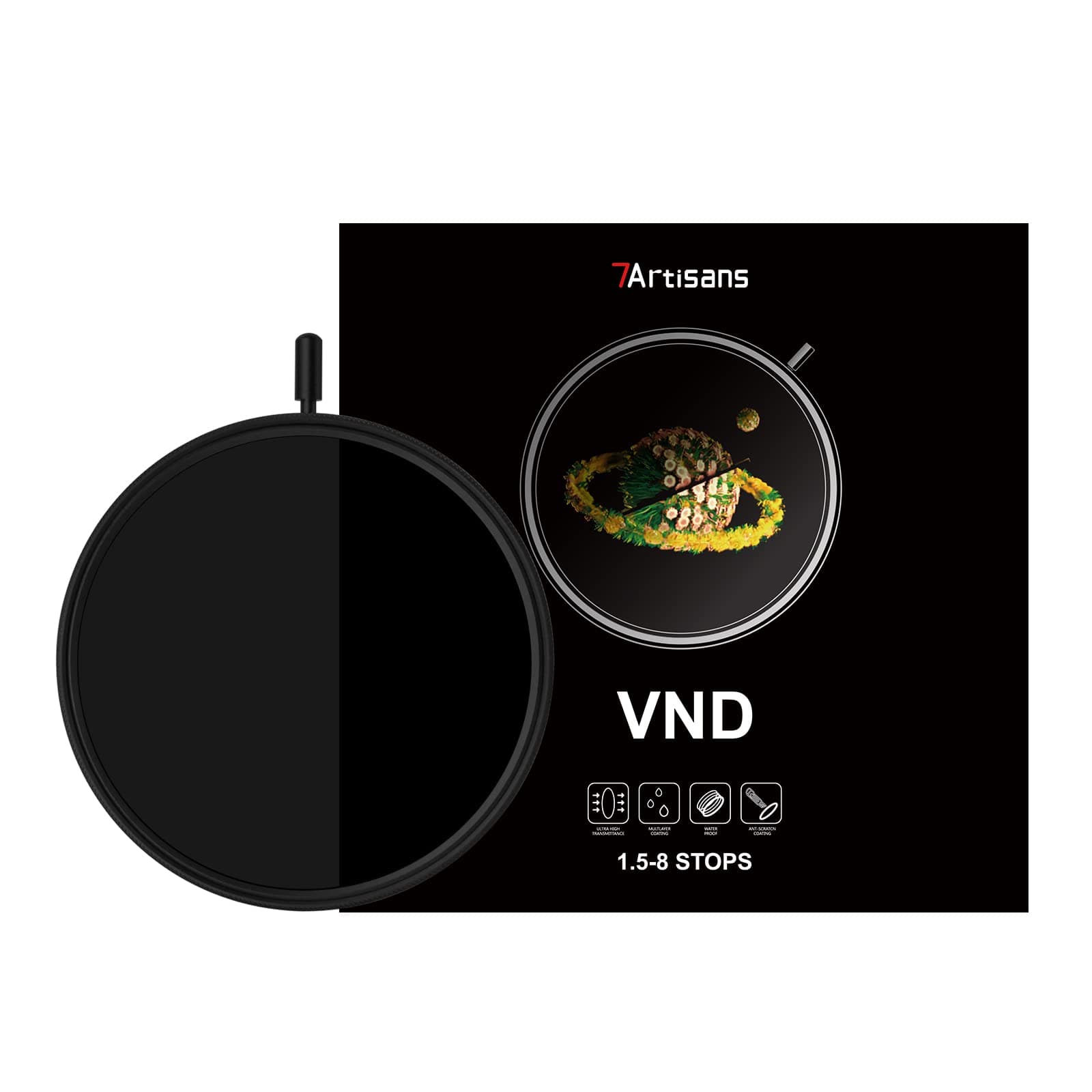 7artisans Variable ND Filter [ND2/4/8/16/32/64] 1.5-8 Stops Import AGC Glass Adjustable [58/62/67/72/77/82mm] Video Filter Portrait Neutral Density Filter for Camera Lenses (VND-62mm)