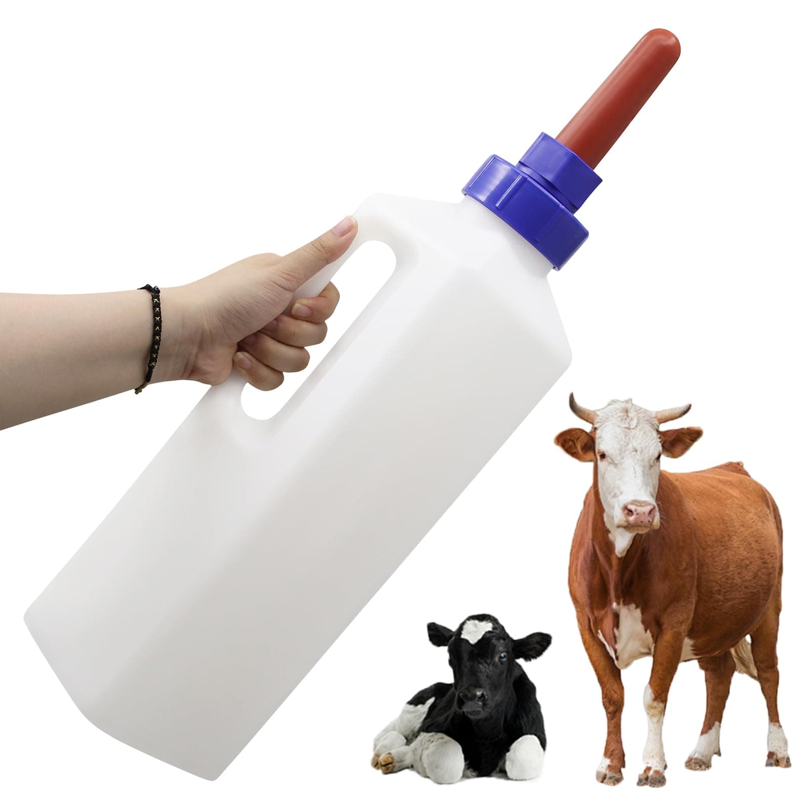 Calf Bottle Nipples Screw on,3L Large Capacity Calf Nursing Bottle for Farm Animals,Double Layered Lid Animal Feeding Calf Bottles and Nipples