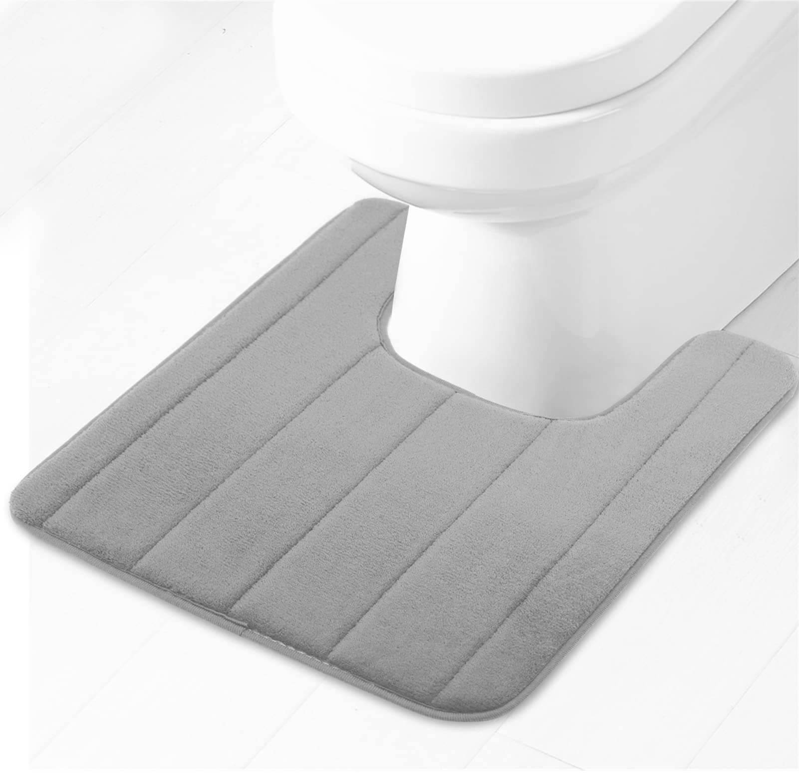 Lifup Soft U-Shaped Bathroom Rug, Memory Foam Bath Mat, Non Slip Water Absorption Dry Fast Toilet Mat, Bathroom Floor Mat Grey 1.6 x 2.6 Feet