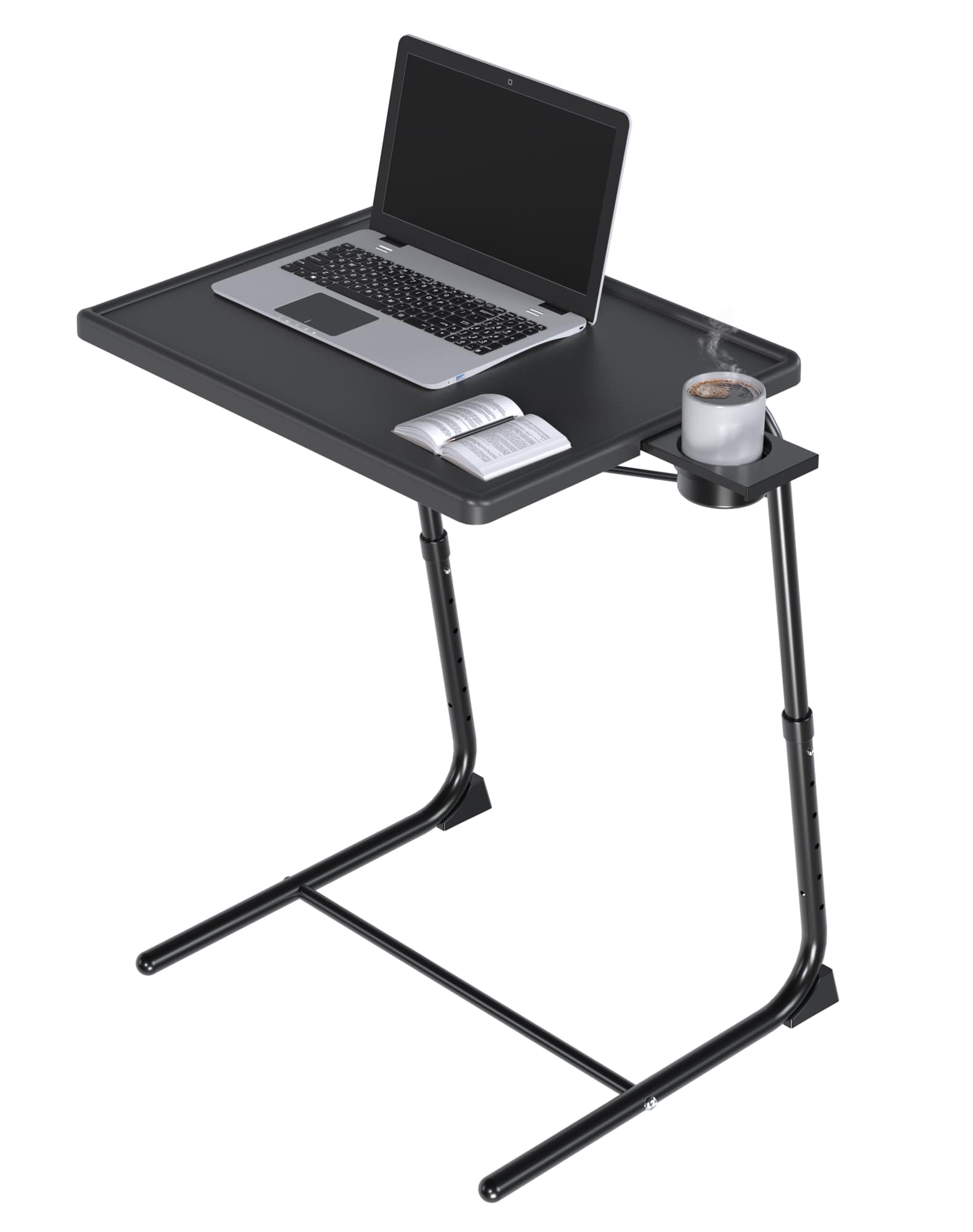 HXBOAUVS TV Tray Table with Cup Holder - 22 x 16.9 inch Adjustable TV Dinner Tray on Bed & Sofa, Large Size Comfortable Folding Table, Laptop Desk for Couch with 6 Height & 3 Tilt Angle Adjustments